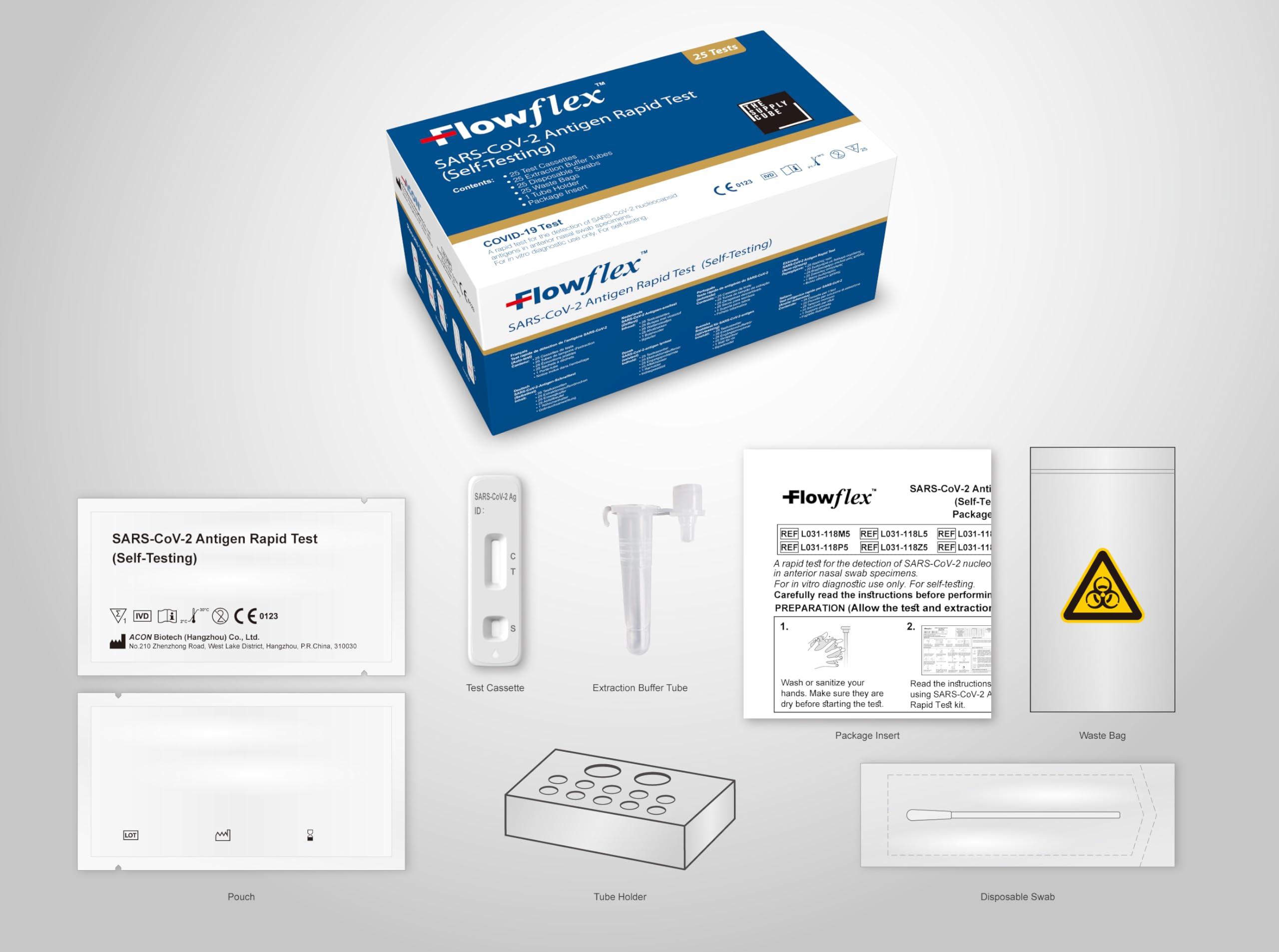 The Supply Cube Flowflex COVID-19 Rapid Test Kit - Easy to Use Self Testing Antigen Covid Test Kit - One Step Test for Sars-CoV-2 - Quick Covid Test at Home - Covid Lateral Flow Test Kit (Not for Travel) - 25 Packs