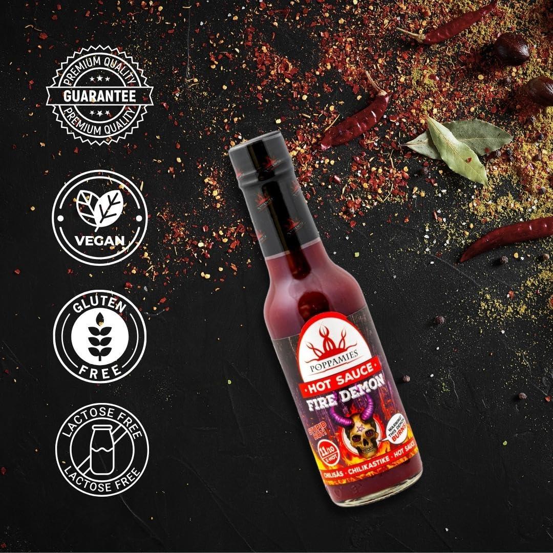 POPPAMIES Poppamies Fire Demon Chili Sauce - Gluten-free, Lactose free, Vegan - Spiciness: 11/10 150ml
