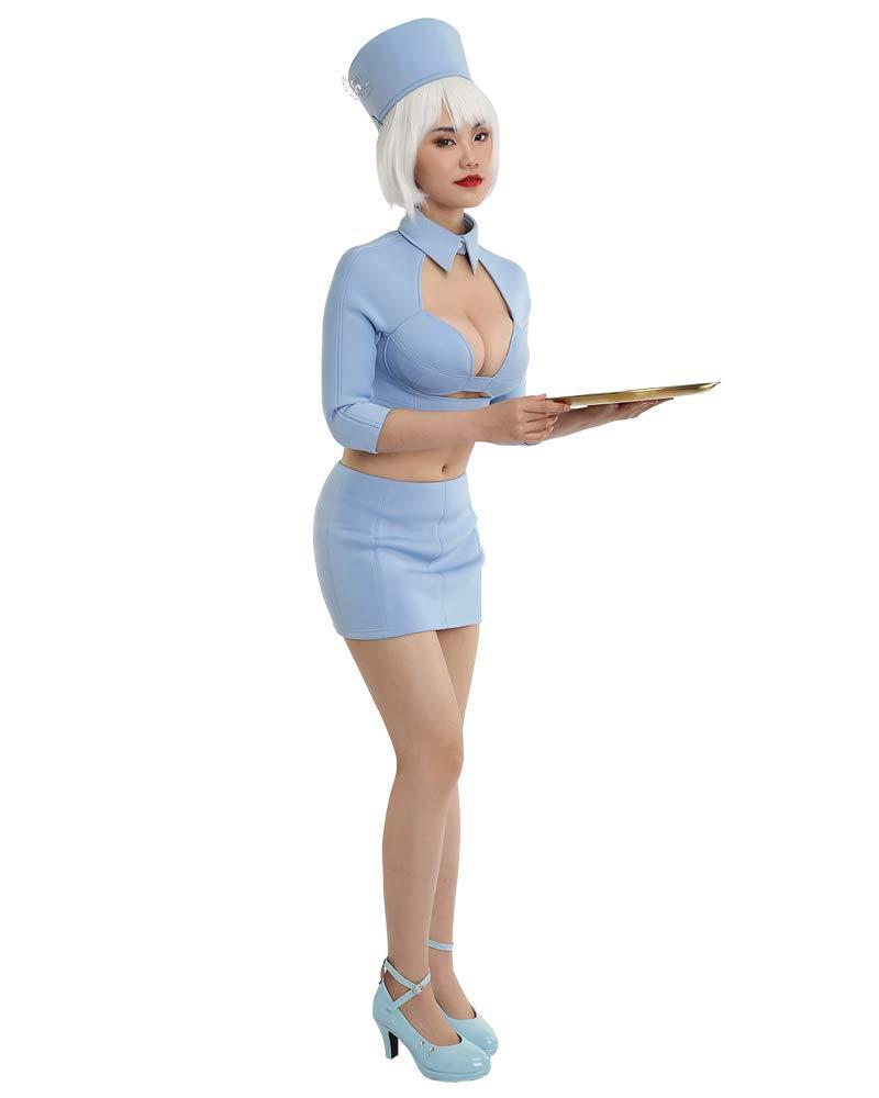 Cosplay.fm Cosplay.fm Women's Flight Attendant Stewardess Air Hostess Costume Uniform for Retro Party - Blue - XL