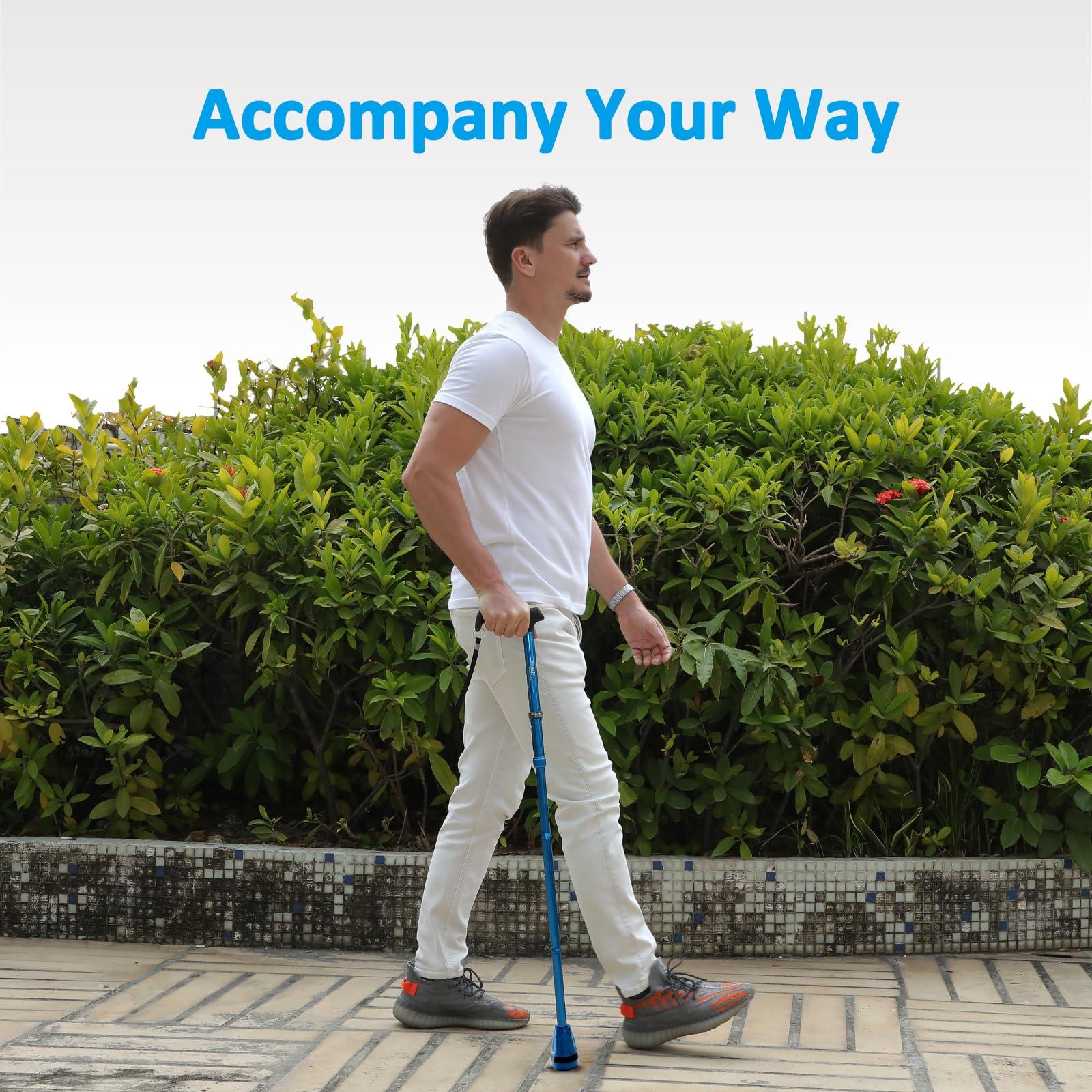 HEALTHBAZAAR HEALTHBAZAAR All Terrain Walking Cane for Men & Women, Lightweight, Foldable, Adjustable, Shock Absorption, Collapsible Walking Stick for Seniors & Adults | HealthBazaar (Black)