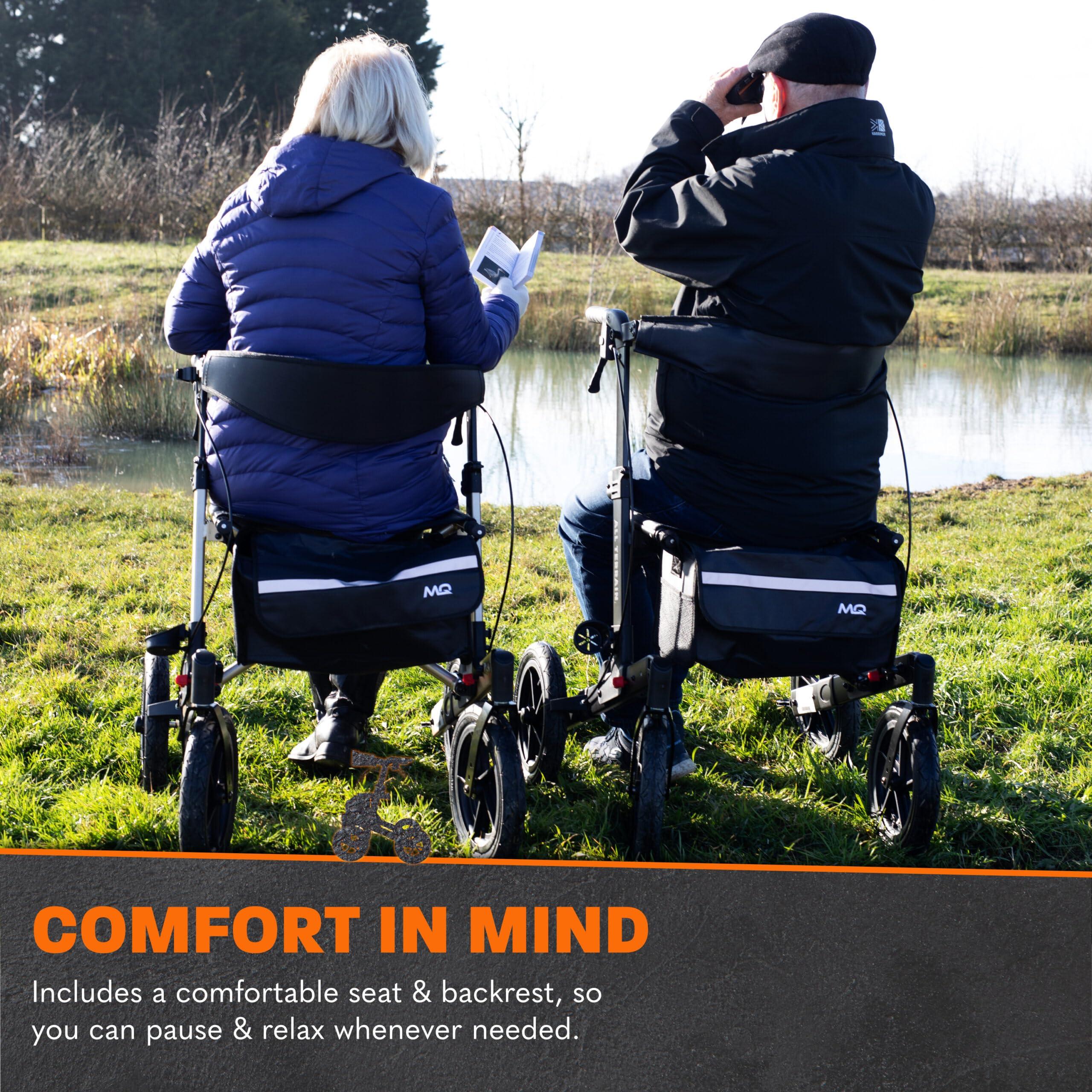 MobiQuip MobiQuip All Terrain 4 Wheel Walker with Seat, Folding Rollator with Large Wheels, Lightweight and Easy to Manoeuvre Over All Terrains, Walker for Adults Mobility or Walking Aid (Champagne)