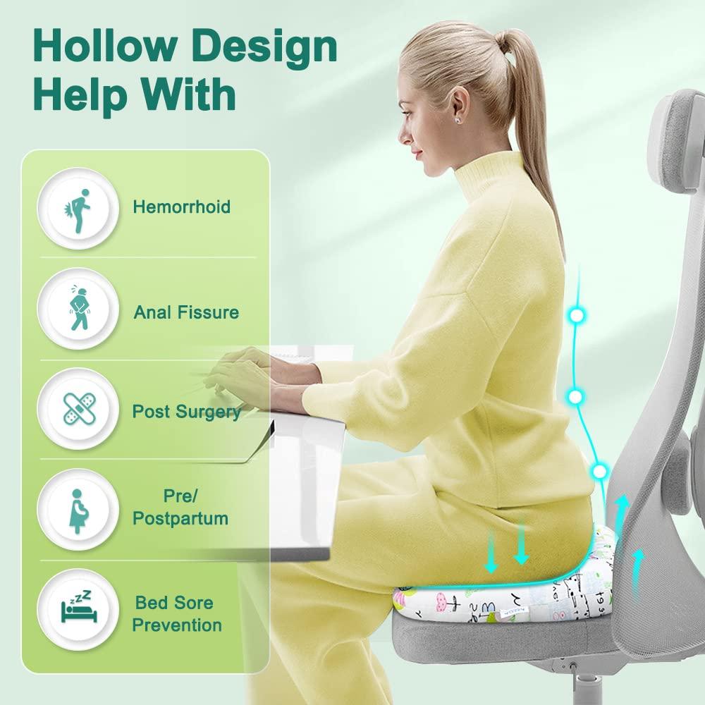 Mybow Mybow Donut Pillow for Bed Sores Postpartum Pregnancy Doughnut Pillow Sitting Donut Hemorrhoid Tailbone Back Pain Butt Ear Head Fistula Orthopedic Surgical Medical Seat Cushion for Women Men (White)