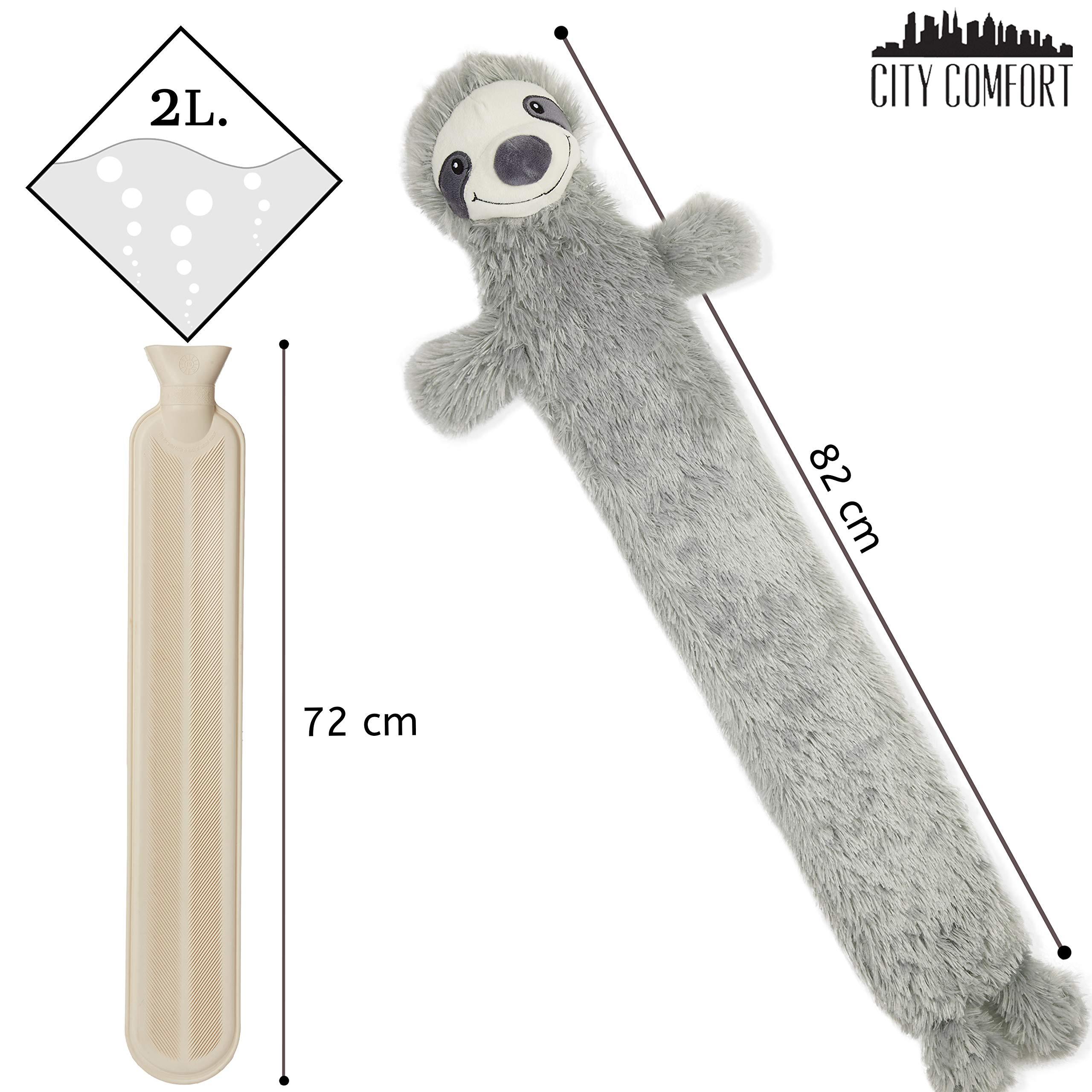 CityComfort CityComfort Sloth Hot Water Bottle, Extra Long Hot Water Bottles with Cover, 2 Litre Natural Rubber 72 cm Large Bed Warmer with Fluffy Animal Cover for Back, Tummy or Legs, Cute Sloth Gifts