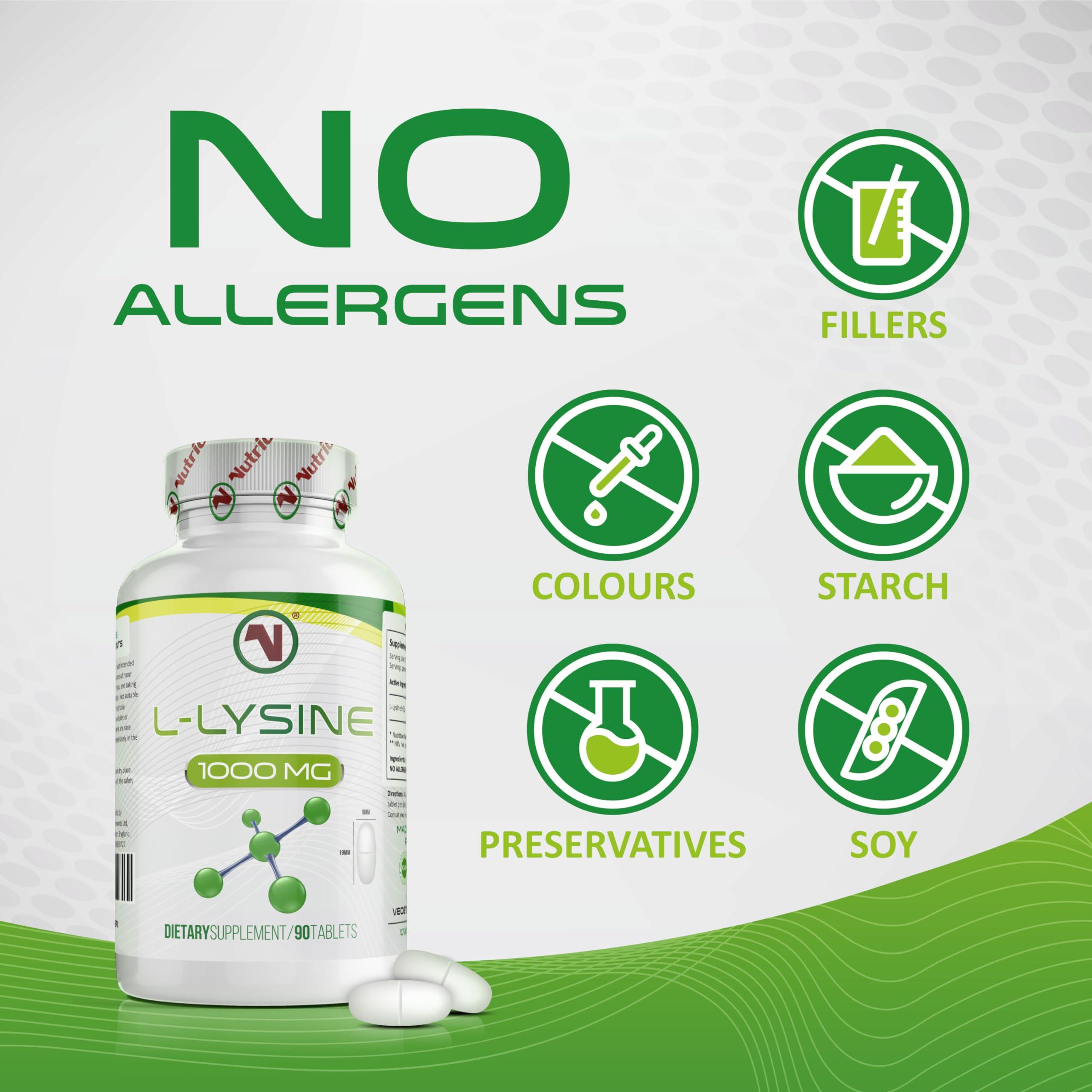 Nutriodol L-Lysine x 90 1000mg Tablets | Smallest Possible 19mm Formula | Easier to Swallow and Quicker to Absorb - Suitable for Vegetarian and Vegan. (90)