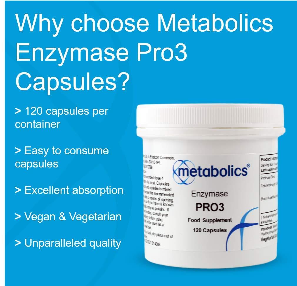 Metabolics Enzymase Pro3 by Metabolics | Enzyme Complex Capsules | A Protease Blend Containing 3 Active Peptidase Enzymes - Additive Free Enzyme Supplement