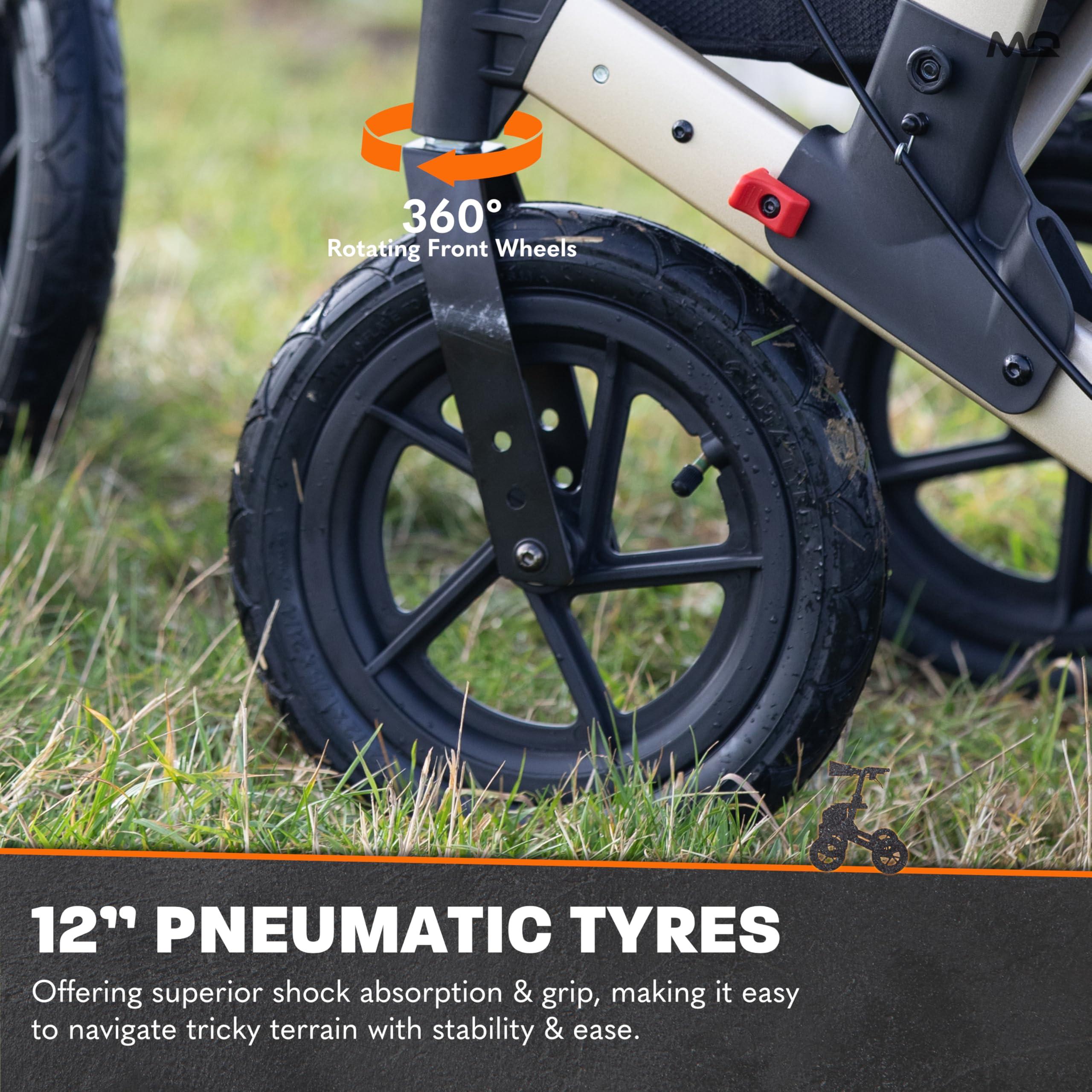 MobiQuip MobiQuip All Terrain 4 Wheel Walker with Seat, Folding Rollator with Large Wheels, Lightweight and Easy to Manoeuvre Over All Terrains, Walker for Adults Mobility or Walking Aid (Champagne)