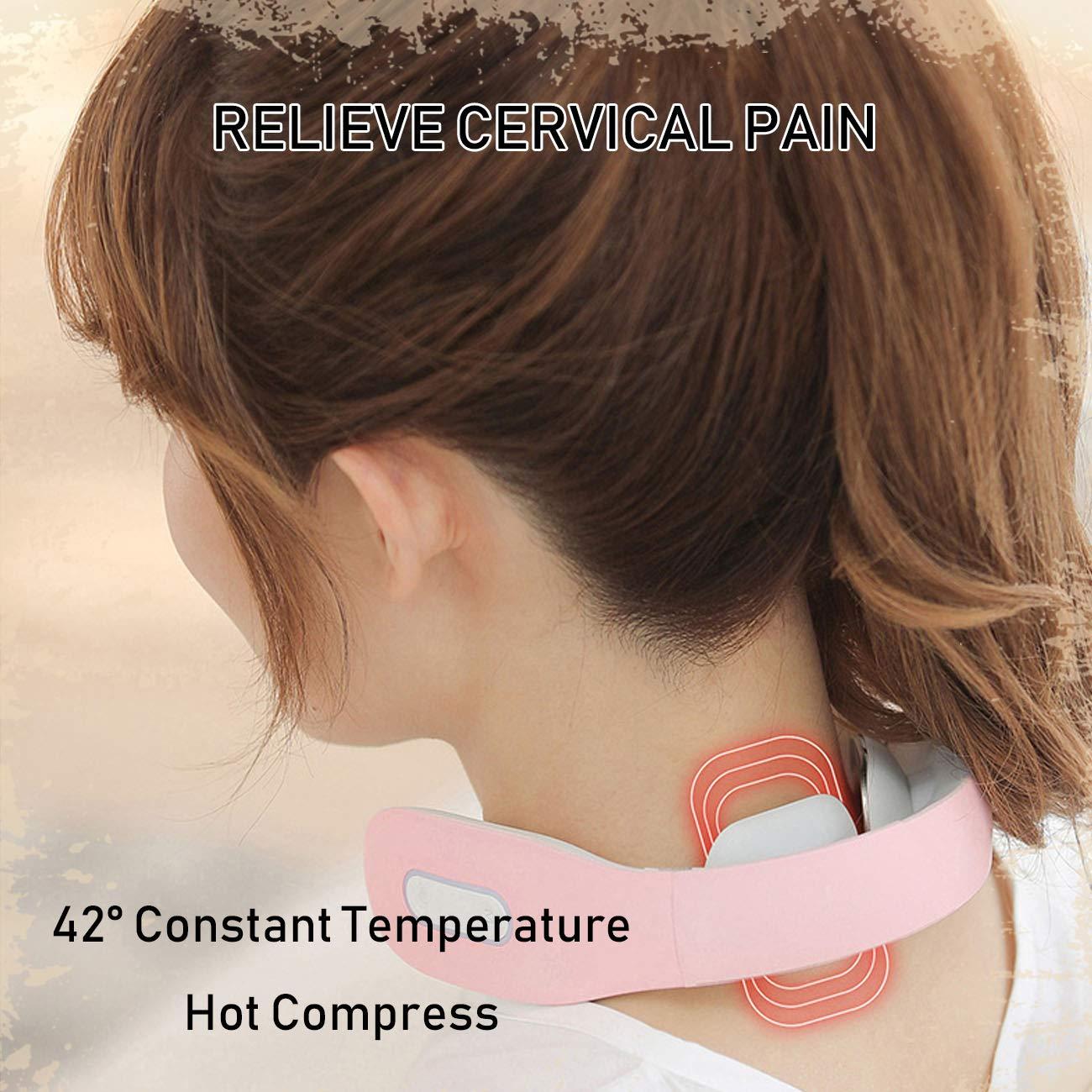 Lnobern ZhiLianZhao Cordless Neck Massager, Intelligent Portable Cervical Relax Equipment with 5 Massage Modes, Ergonomic, Large Capacity Battery 1200 mAh for Relieve Neck Stiffness,Pink
