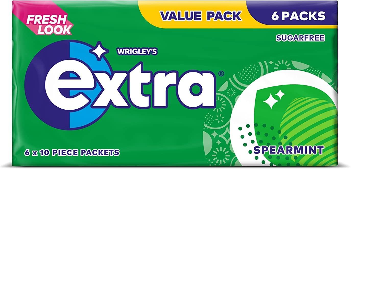 Extra Extra Chewing Gum, Sugar Free, Spearmint Flavour, Pack of 25 x 10 Pieces