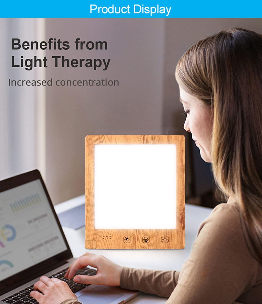 HYHMJ Wood Grain SAD Lamp, 10000 Lux Light Therapy Lamp, Sad Lights for Depression, with 3 Color Modes Adjustable Brightness, 4 Timer Settings UV-Free Sunlight Lamp,Wood Grain