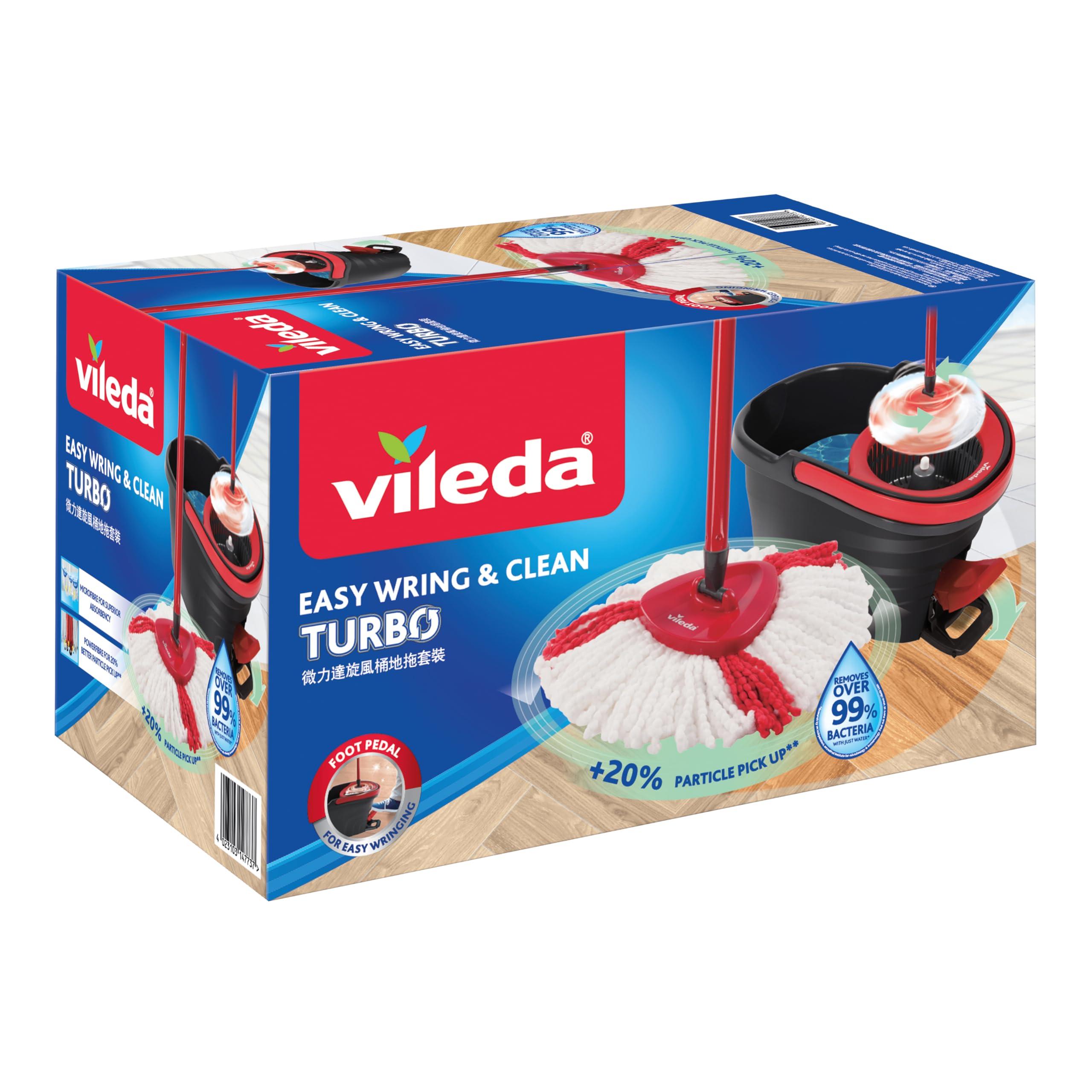 Vileda Vileda Easy Wring & Clean spin mop & bucket set with foot pedal | Vileda |3-Piece Handle 130 cm |Floor mop with spinning wringer | Turbo Refill 100% Microfibre mop head |