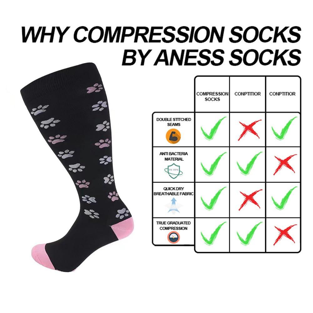 Cheeroyal 3 Pack Plus Size Compression Socks for Women and Men, 20-30mmhg Extra Large Wide Calf Knee High Stockings for Circulation Support (4XL, YSZ06-2)