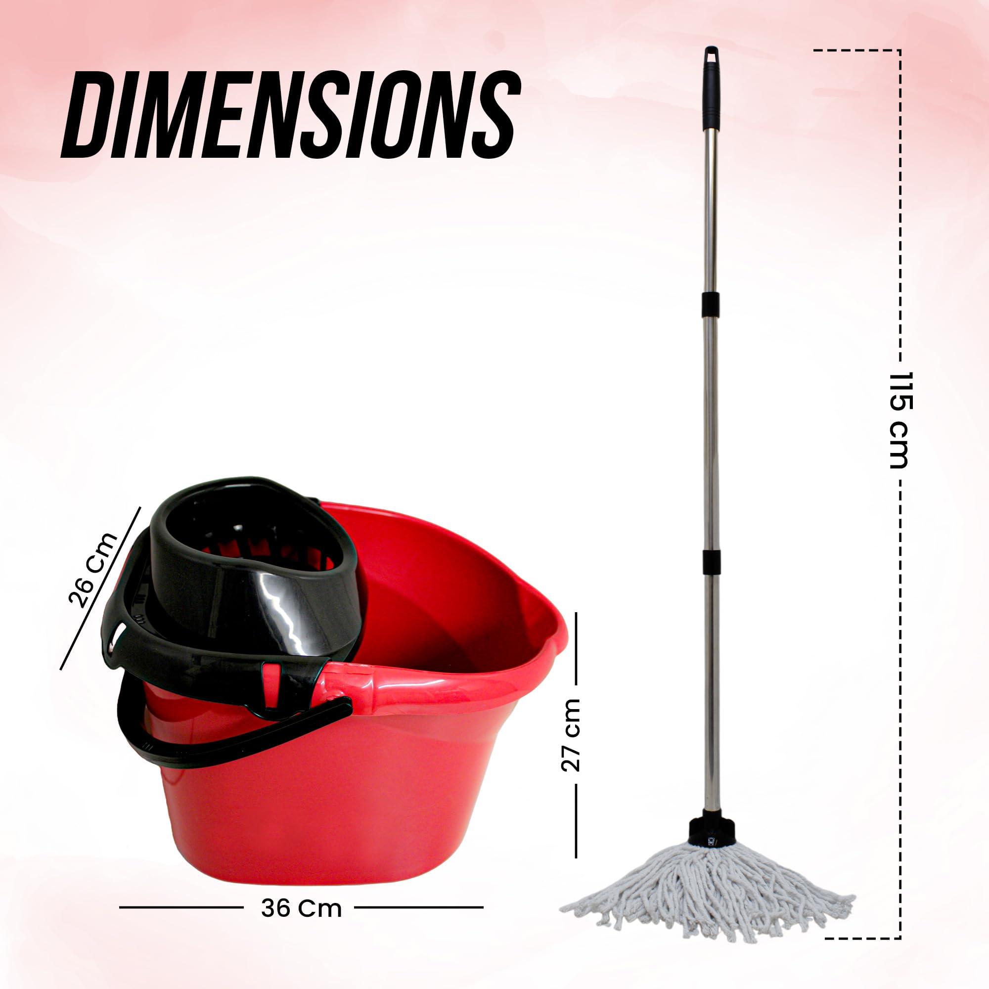 KMJ KMJ Red Mop and Buckets Sets with 2X Mops & Detachable Wringer- Classic Cleaning Plastic Mop and Bucket- Durable Plastic Bucket and Floor Mop Microfibre Mop and Bucket Set