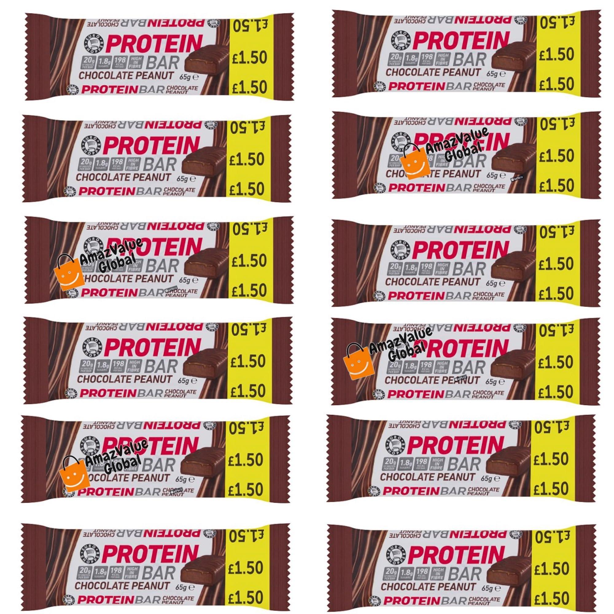 AmazValue Global Euro Shopper Chocolate Peanut Protein Bar 65g (Pack of 12)