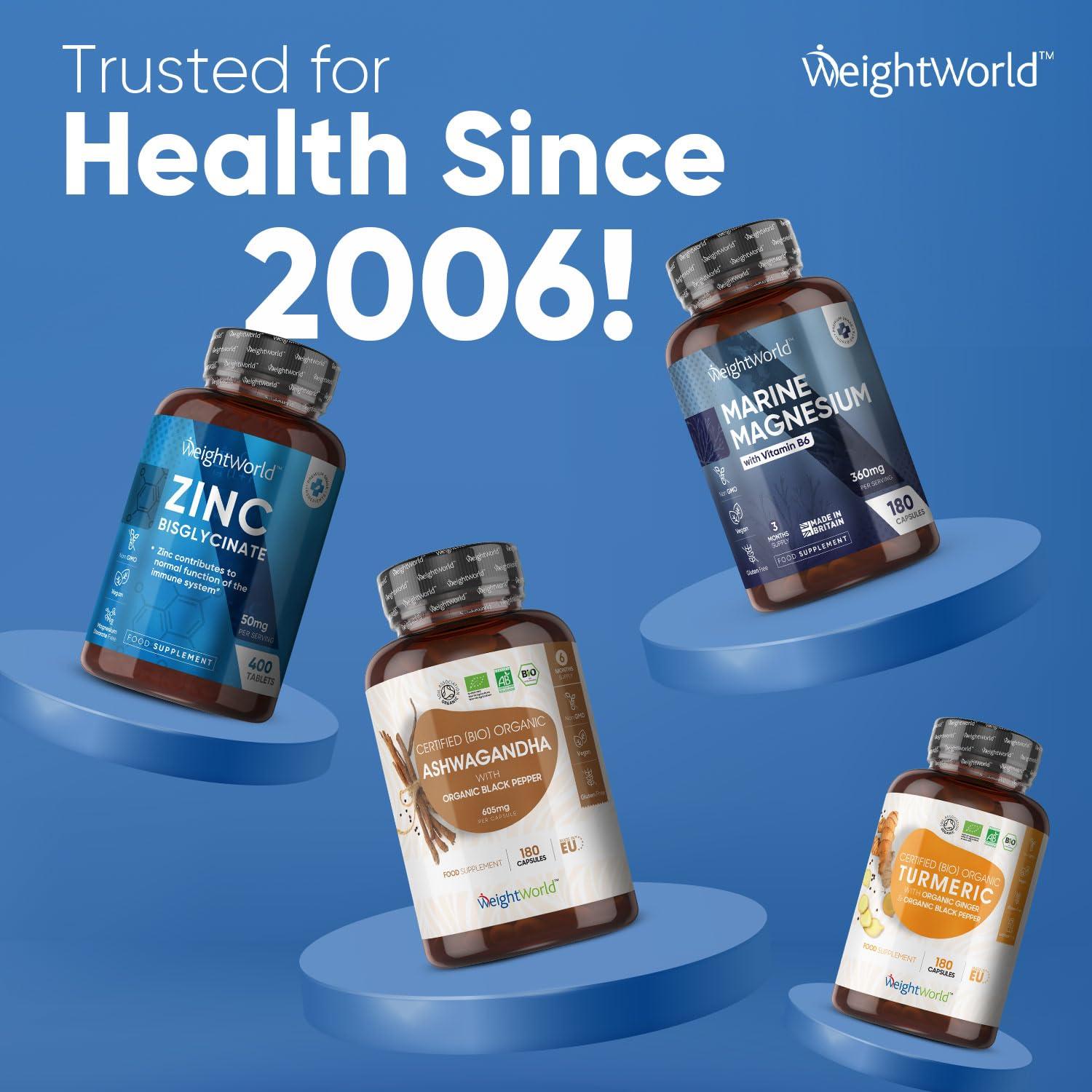 WeightWorld Magnesium Glycinate with Vitamin B6-1420mg Pure Magnesium Bisglycinate Powder Capsules - 180 Magnesium Bisglycinate Capsules - 3 Months Supply - High-Strength Magnesium Supplements