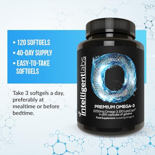 Intelligent Labs Intelligent Labs Triglyceride Omega-3 | 2,250 mg Fish Oil (1,224 mg EPA + 816 mg DHA + 210 mg Other Omega-3) | 120 Softgels | High-Potency Fish Oil Supplement