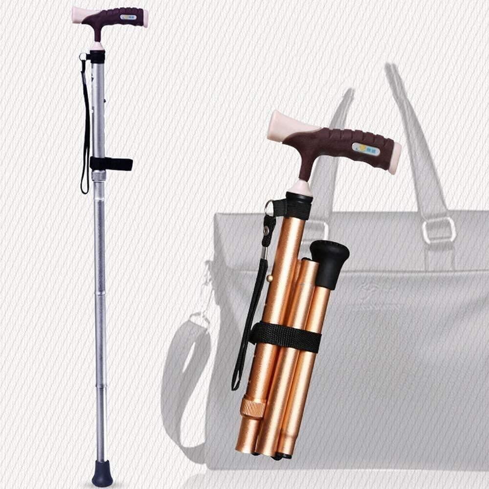 SilteD Walking stick Elderly Folding Walking Stick Safe Auxiliary Balance, Lightweight Aluminum Height Adjustable Walker Cane, Crutches for Elderly Old Man Man Woman M (Silver B) Present