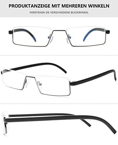LANOMI Lanomi Rectangle Reading Glasses Metal Half Rim Flexible TR90 Arm Blue Light Blocking Reader Aid Eyeglasses with Case Black(HD Lens) 2.75