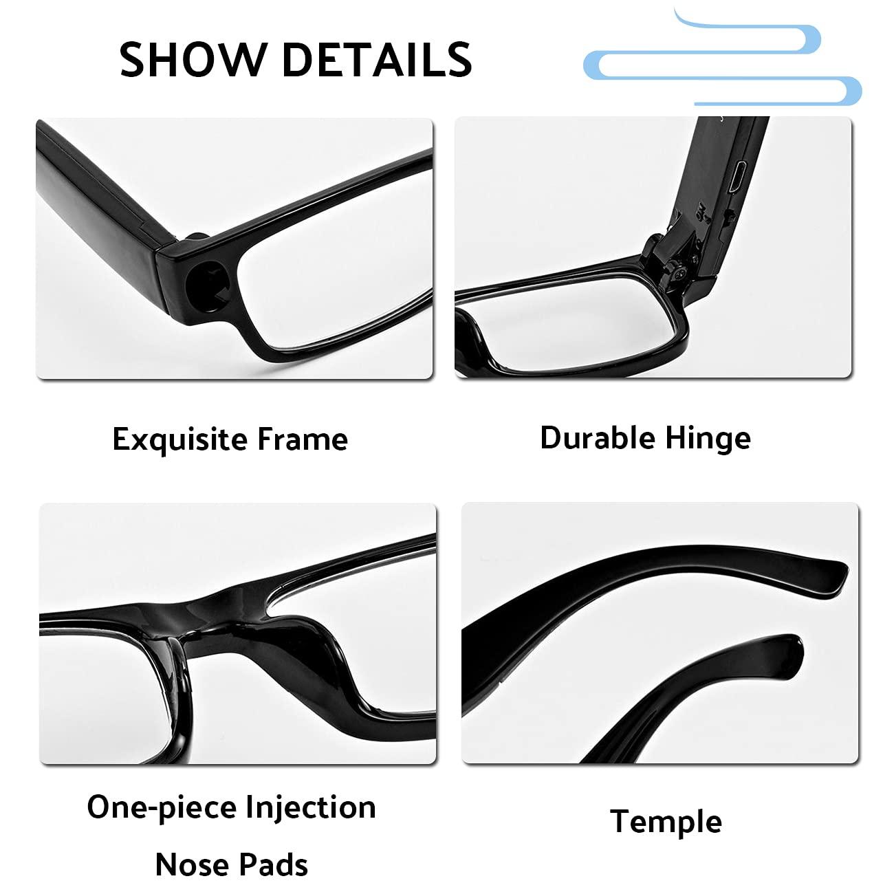 Lnobern ZhiLianZhao Reading Glasses with Led Light, Magnifying Eyeglasses with USB Charging, Not Easy to Break, Easy to Carry for Unisex Lighted Nighttime,Black,3.5