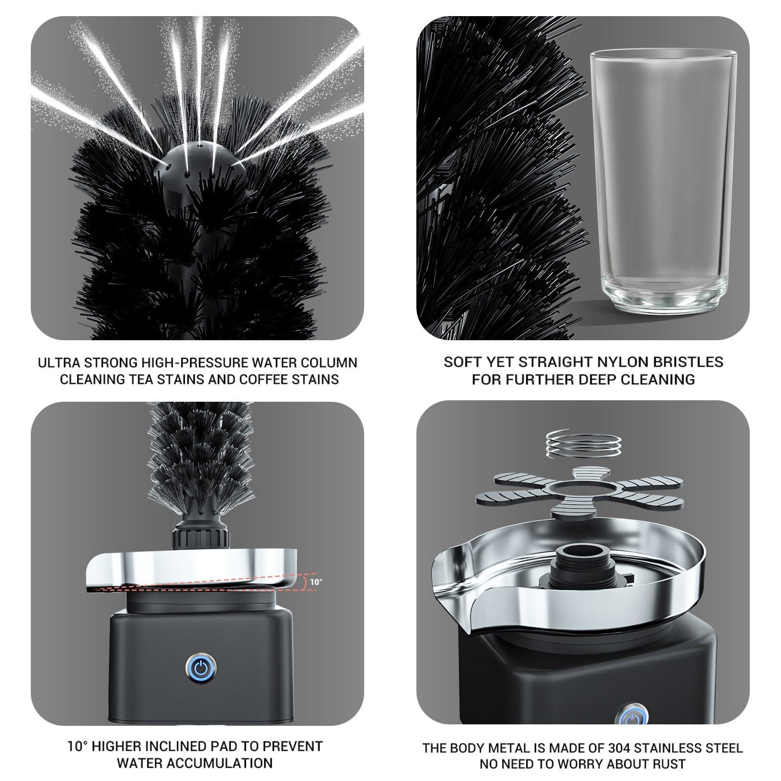 MaxtiL MaxtiL Automatic Cup Washer with Brush, Glass Rinser for Kitchen Sink, Bottle Washer, Faucet Glass Rinsing, 360 Rotary Jet, Brushed 304 Stainless Steel, for Home Bar Cafe black