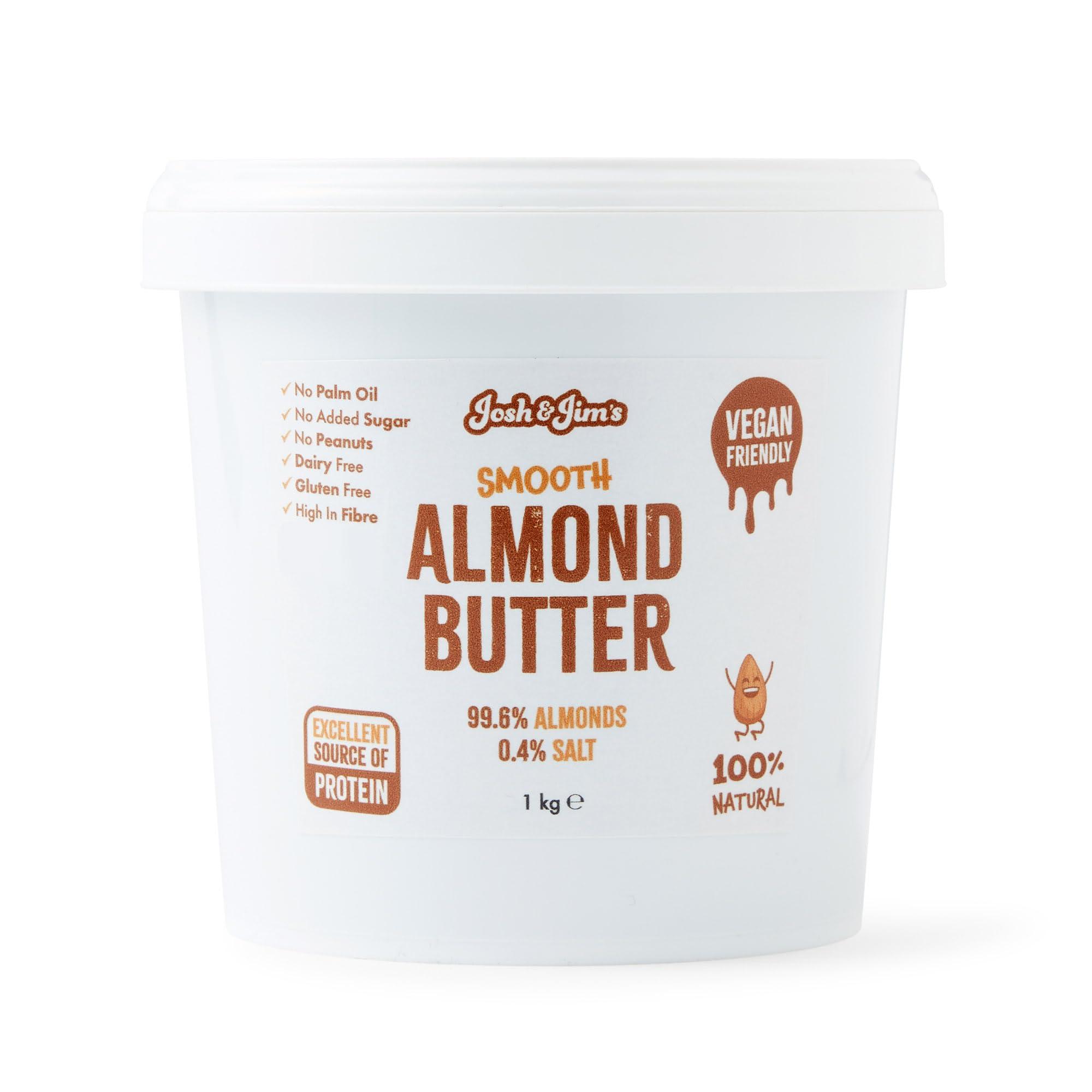Josh & Jim's Josh & Jim's - Smooth Almond Butter Spread (1kg), Made in The UK, 100% Natural, Roasted Nuts, No Palm Oil, No Added Sugar, No Peanuts, Source of Protein, High in Fibre, Gluten & Dairy Free, Vegan