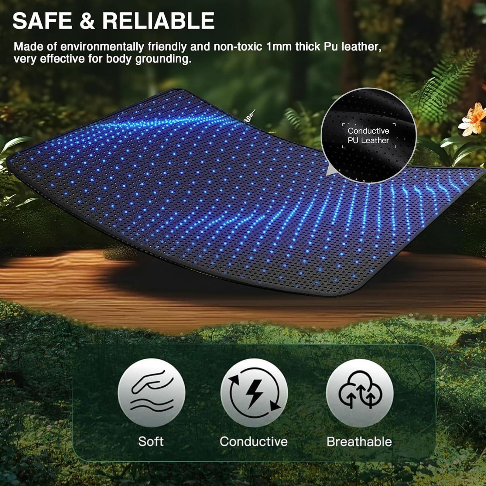 RIQINXIN RIQINXIN Conductive Grounding Mat Grounding Mattress Pad With 15ft grounding cord Perforated Design 100% Conductive PU Leather Grounding Mat for bed 55x71in Black