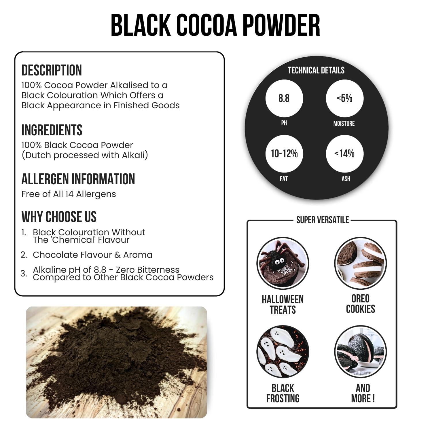 Super Cal Black Cocoa Powder for Baking - 1kg Pouch | Intense Deep Black Dutch Processed Unsweetened Cocoa Powder | pH 8.8 (Zero Bitterness) with 10-12% Fat | Super Cal