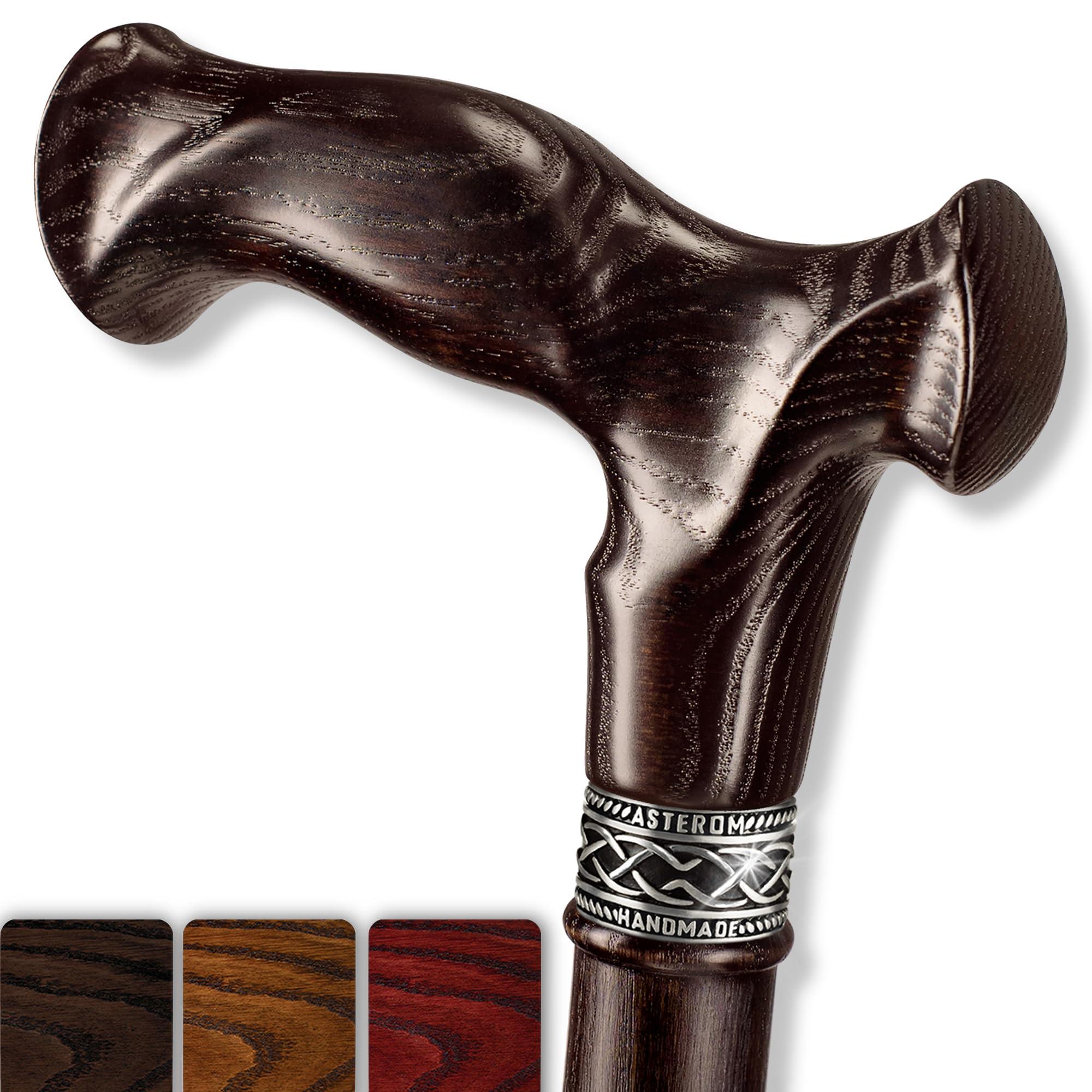 Asterom Asterom Walking Cane - Handcrafted, Ergonomic, Wooden - Canes for Men & Women, Cool Walking Sticks for Seniors (Walnut, 35 Inches)