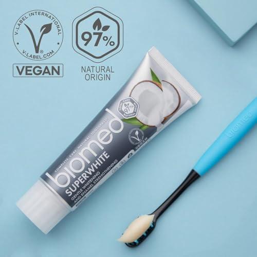 BIOMED Biomed Superwhite 97% Natural Whitening Toothpaste | Enamel Strengthening | Coconut Flavour, Vegan, SLES Free 6x100g