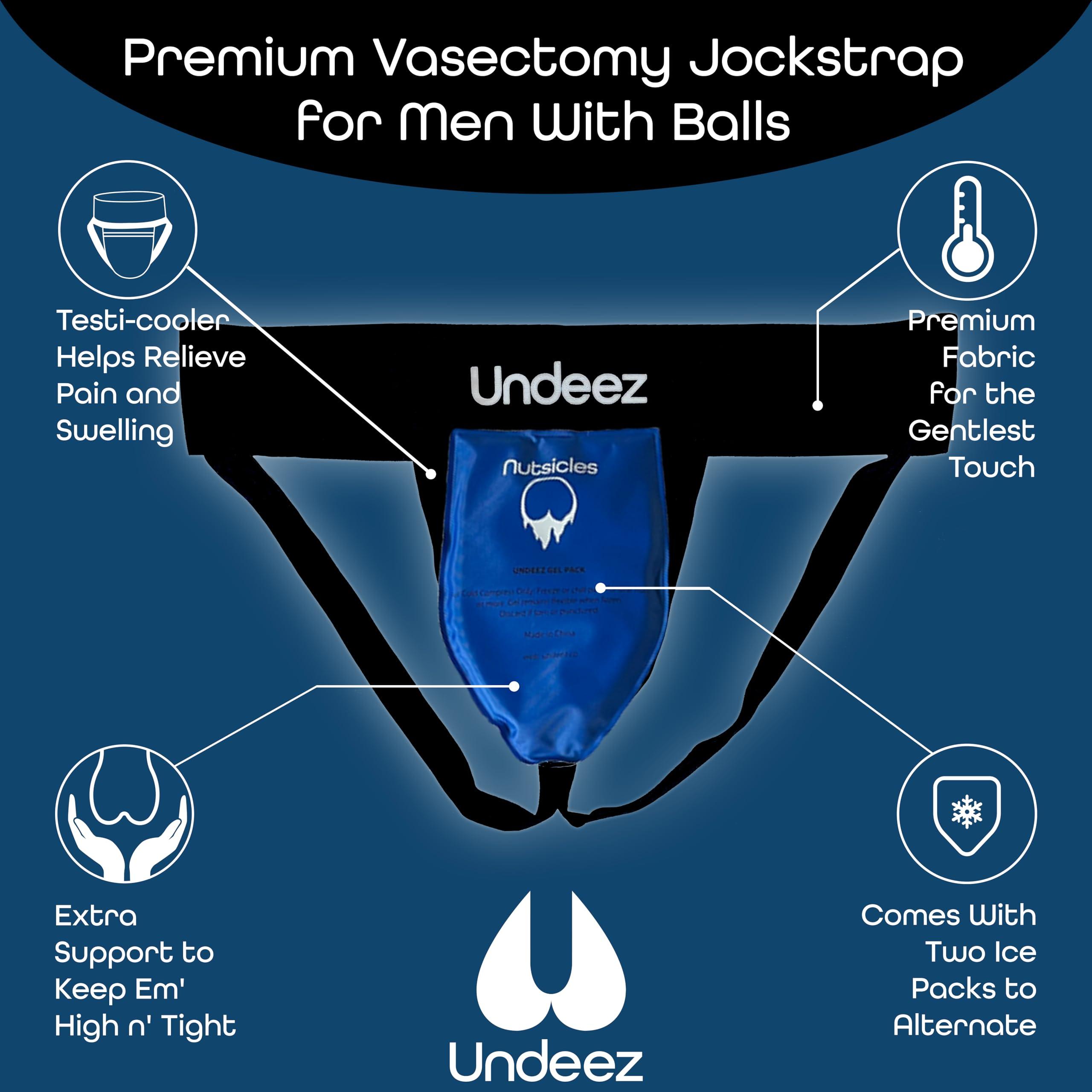 Undeez Undeez Vasectomy Jockstrap Underwear - With 2-Custom Fit Ice Packs and Snug Jockstrap For Testicular Support & Pain Relief, Black, XL