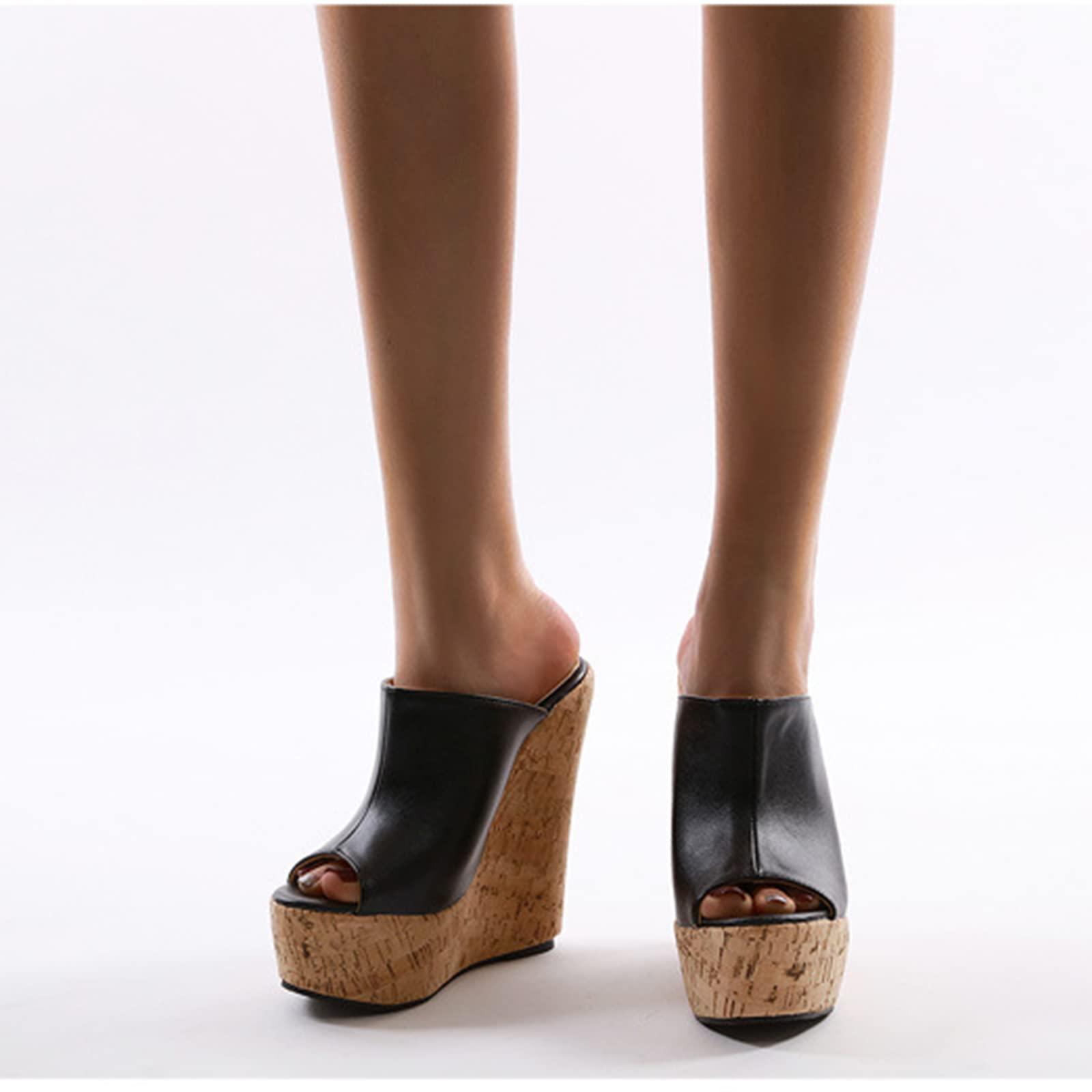 woileRQ woileRQ Women's Platforms Wedge Peep-toe Sandals,Summer Cozy Flats,Sexy Open Toe Slide,Wedding Party Dress Heeled Sandals,Black,36