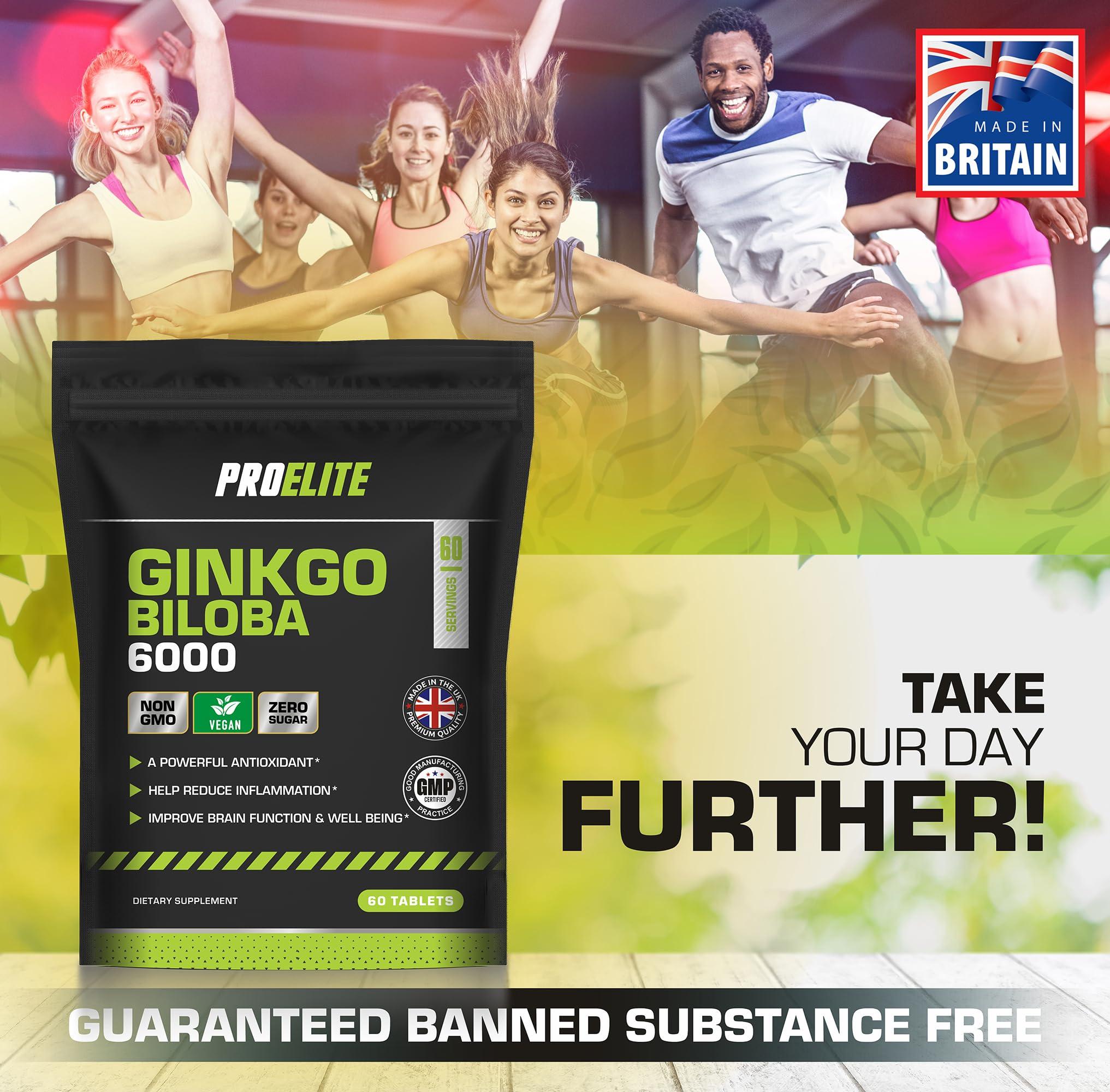PROELITE Ginkgo Biloba 6000mg - High Strength Vegan Ginkgo Biloba Leaf Extract 180 Tablets 50:1 Extract ? Gluten Free, GMO Free - Made in UK by PROELITE