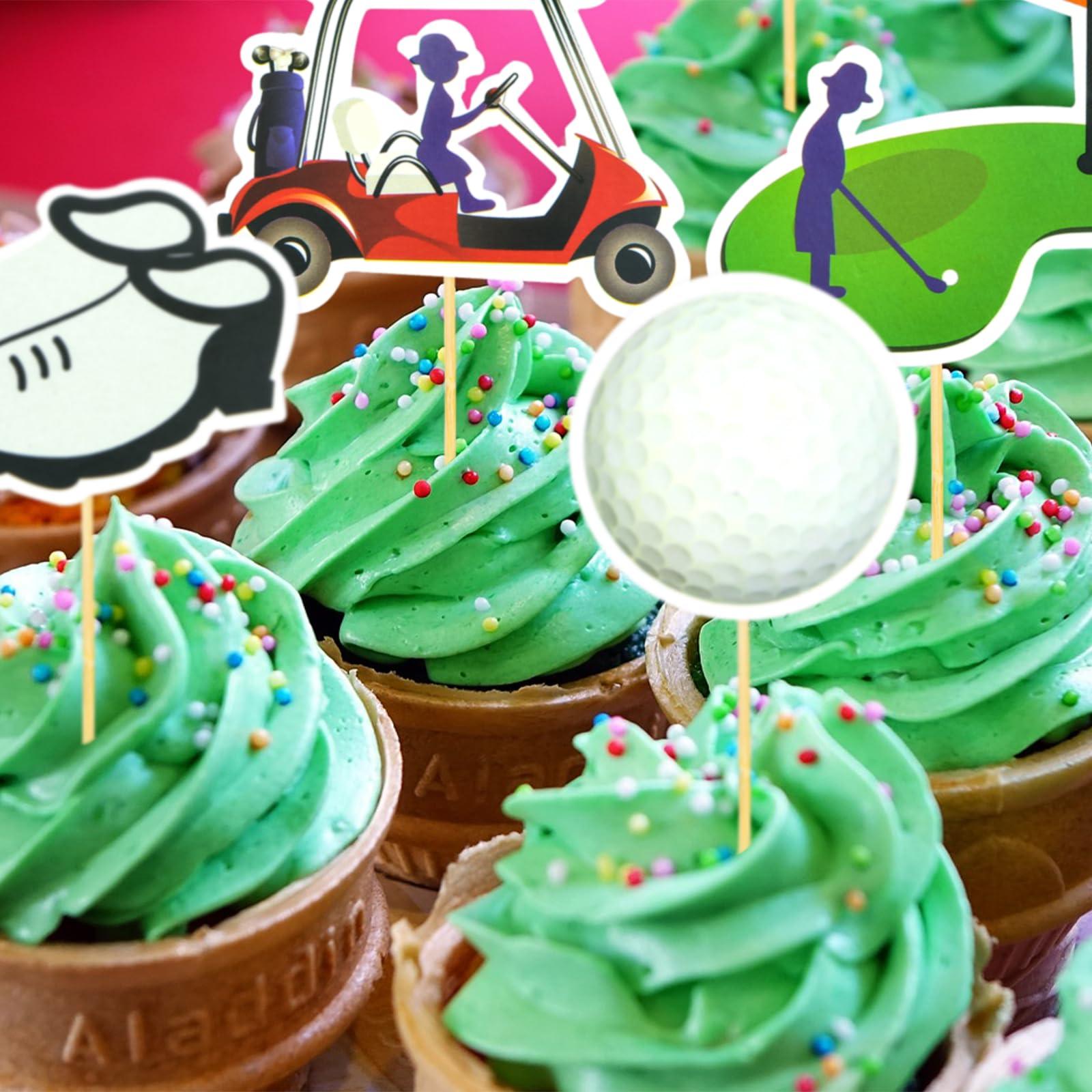 Boerni Golf Cupcake Topper, Outdoor Sport Cupcake Topper, Golf Cart Golf Course Golf Bag Golf Clubs Golf Tee Cupcake Toppers(24pcs)