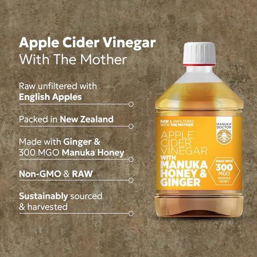 Manuka Doctor MANUKA DOCTOR - Apple Cider Vinegar with Ginger & Manuka Honey, 500ml | Raw, Unfiltered ACV with The Mother | 300 MGO Manuka Honey & Organic Ginger Juice