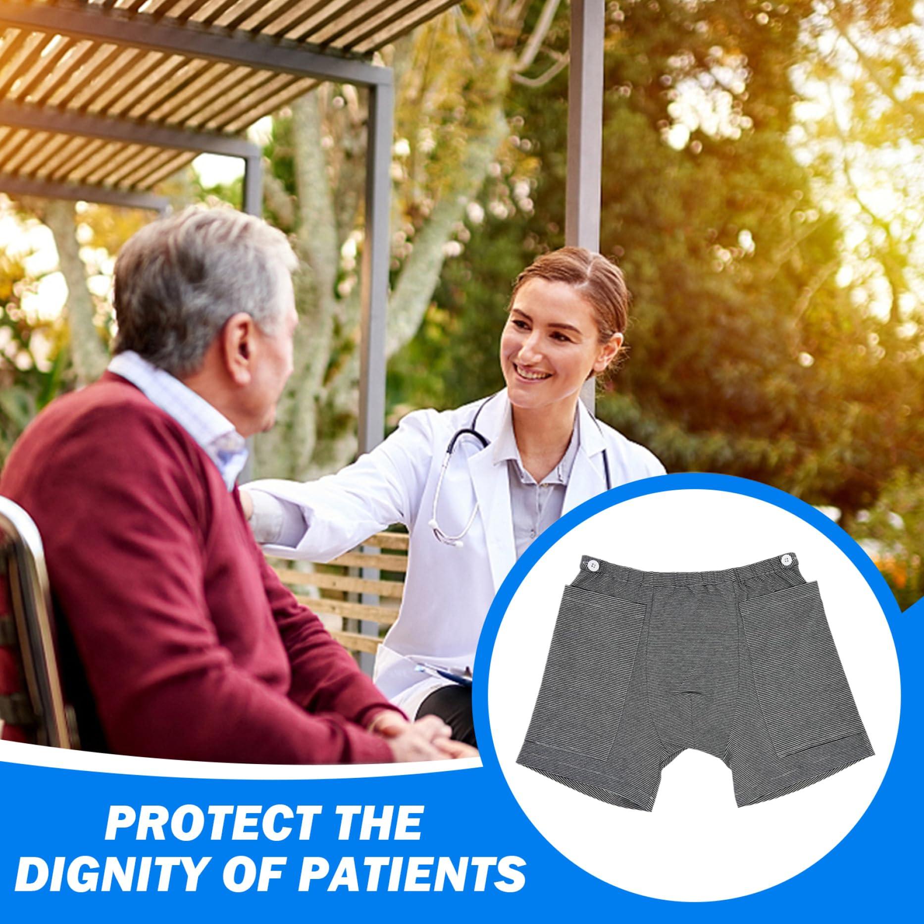 Lamppdcor Nephrostomy Bag Clothing,Catheter Underwear for Men with Elastics Cotton Catheter Pants with 2 Pocket & Fixer Striped Concealed Nephrostomy Bag Clothing,No Urine Bag, M