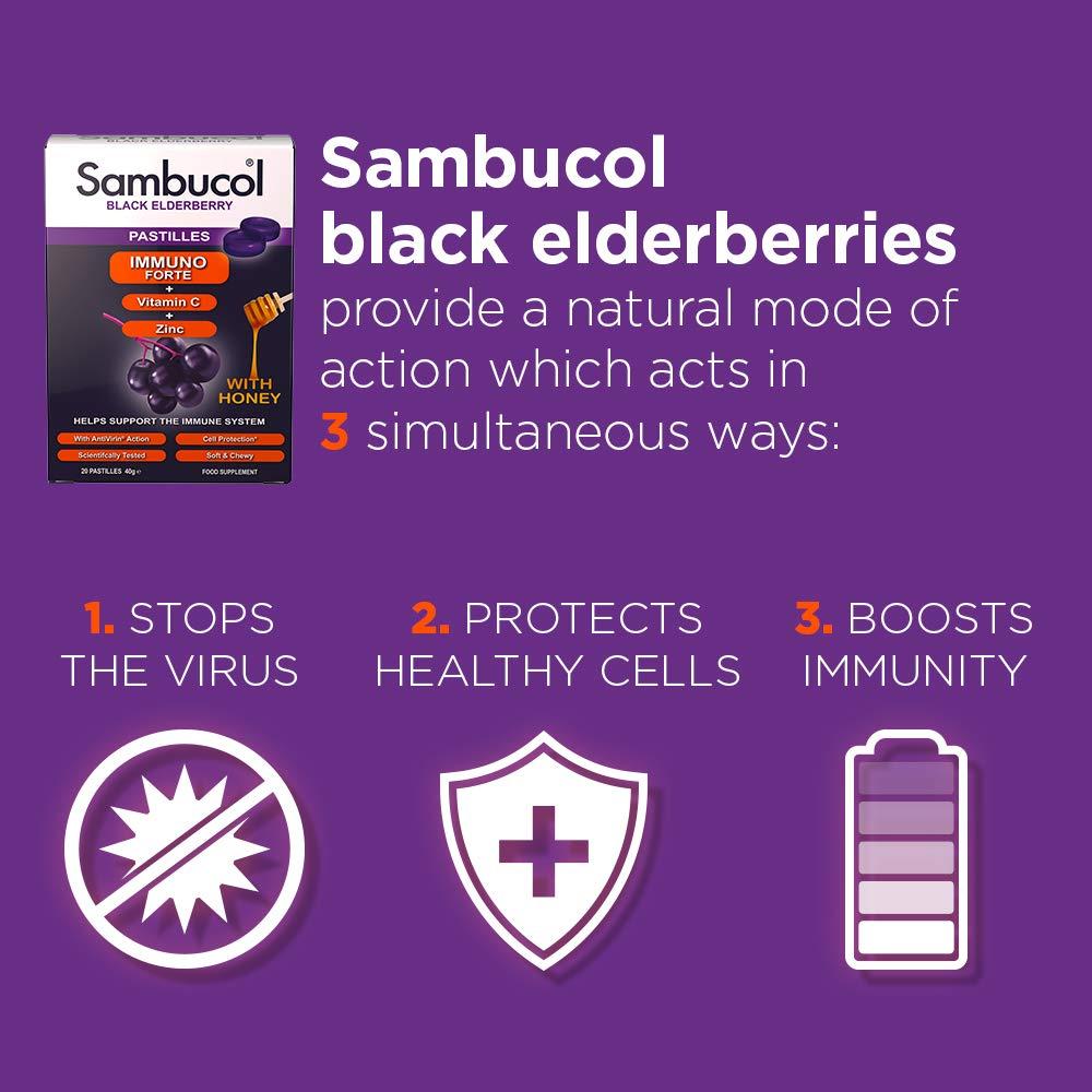 Sambucol Sambucol Natural Black Elderberry Immuno Forte Chewable Pastilles | Vitamin C | Zinc | Immune Support Supplement | 20 pastilles