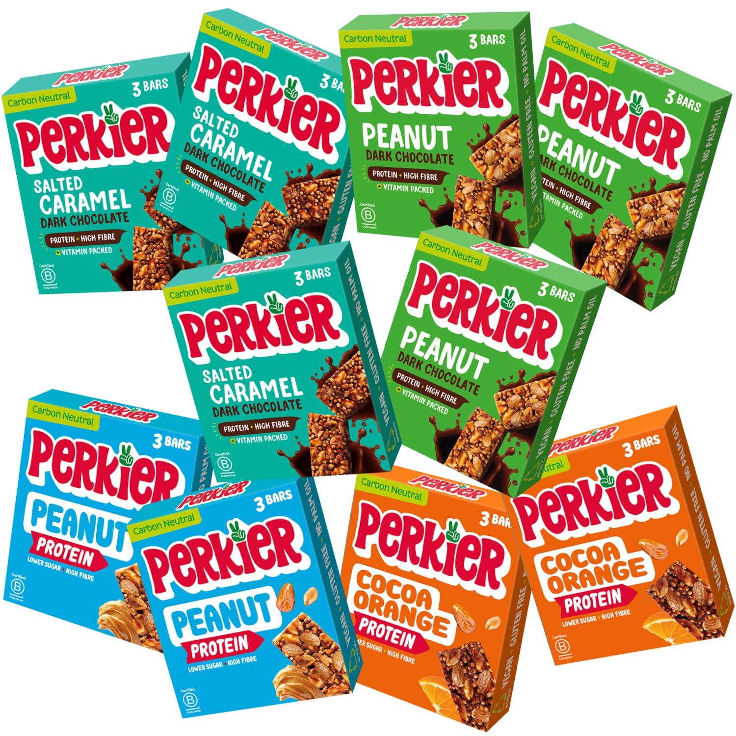 Perkier Perkier Variety Box (30 bars) Vegan - Gluten Free - Protein Packed - Lower Sugar - High Fibre - Snack Bars
