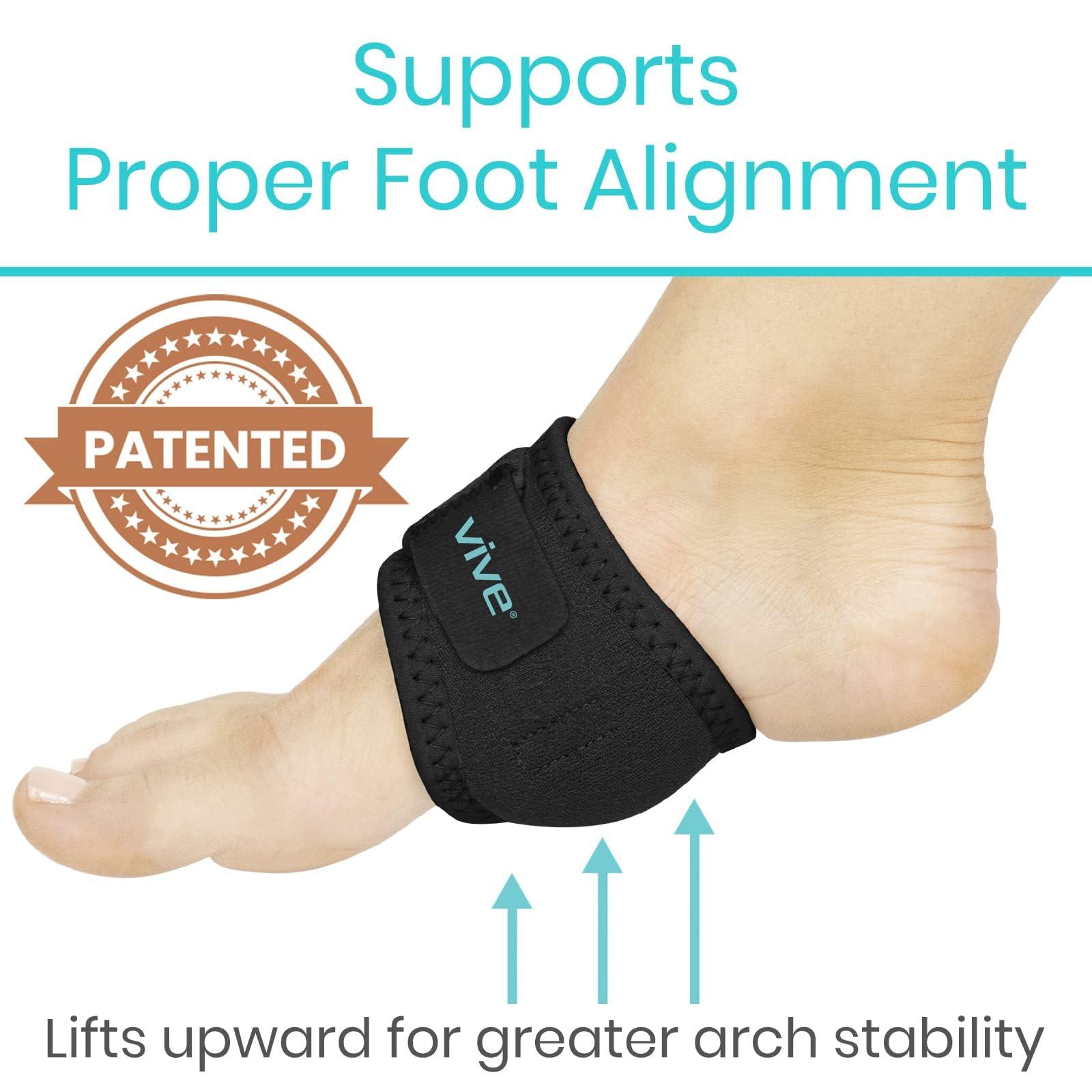 Vive Vive Arch Support Brace (Pair) - Plantar Fasciitis Gel Strap for Men, Woman - Orthotic Compression Support Wrap Aids Foot Pain, High Arches, Flat Feet, Heel Fatigue (Black)