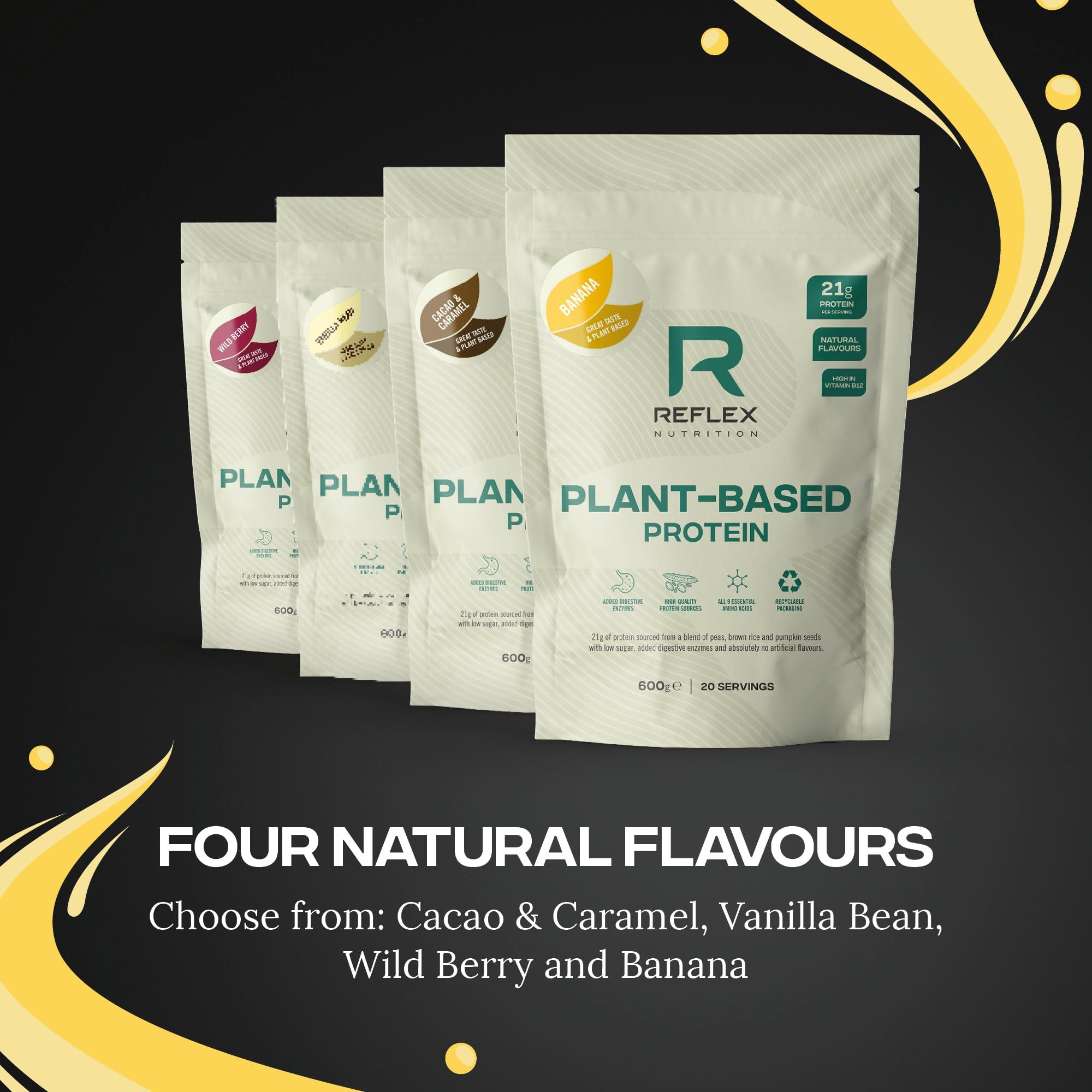 Reflex Reflex Nutrition Plant Based Protein - 21g Vegan Protein Powder (Pea Protein, Brown Rice Protein & Pumpkin Seeds) - Added Digestive Enzymes & Vitamin B12 - Natural Flavours (Banana, 20 Servings)