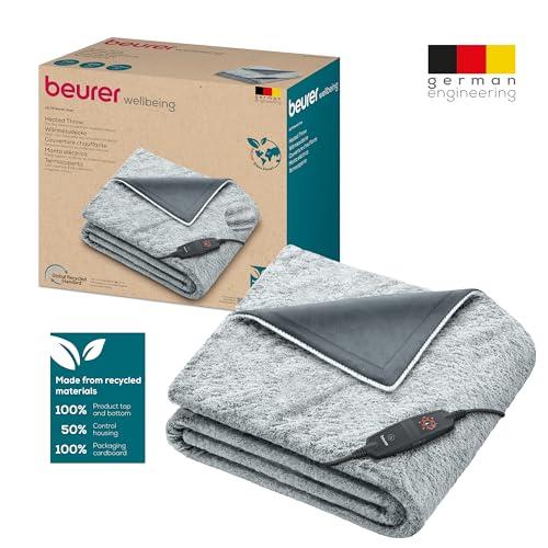 Beurer Beurer HD75 Nordic Grey Green Planet Electric Blanket, Heat Blanket Made from Recycled Material, Cuddly Soft, 6 Temperature Levels, Machine Washable, Automatic Shut-Off, 180 x 130 cm