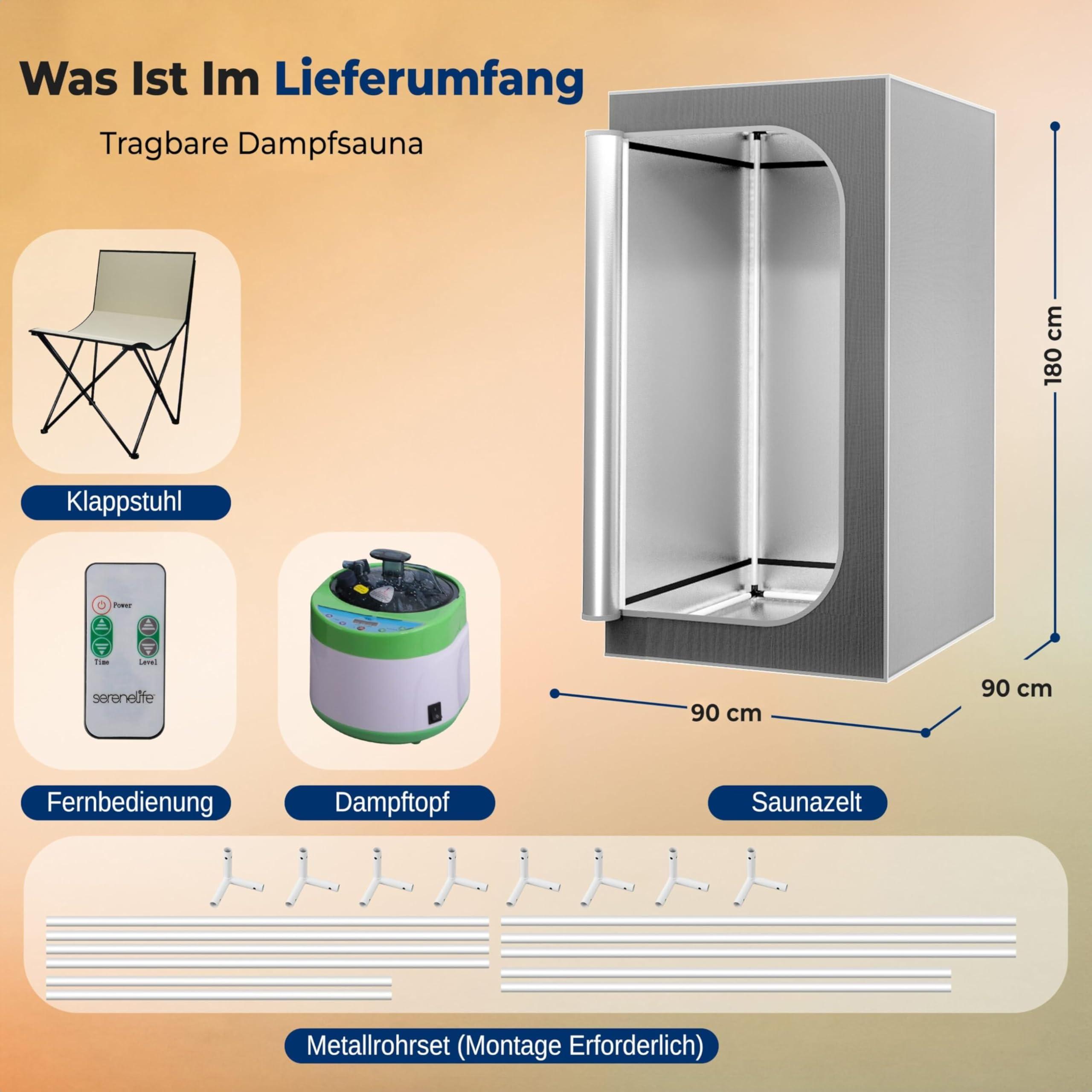 SereneLife SereneLife Portable Sauna, Full Size Infrared Home Spa, indoor sauna tent, steam room, home sauna tent, steam sauna tent, One Person Sauna box for home, with Free Heating Foot Pad and Portable Chair