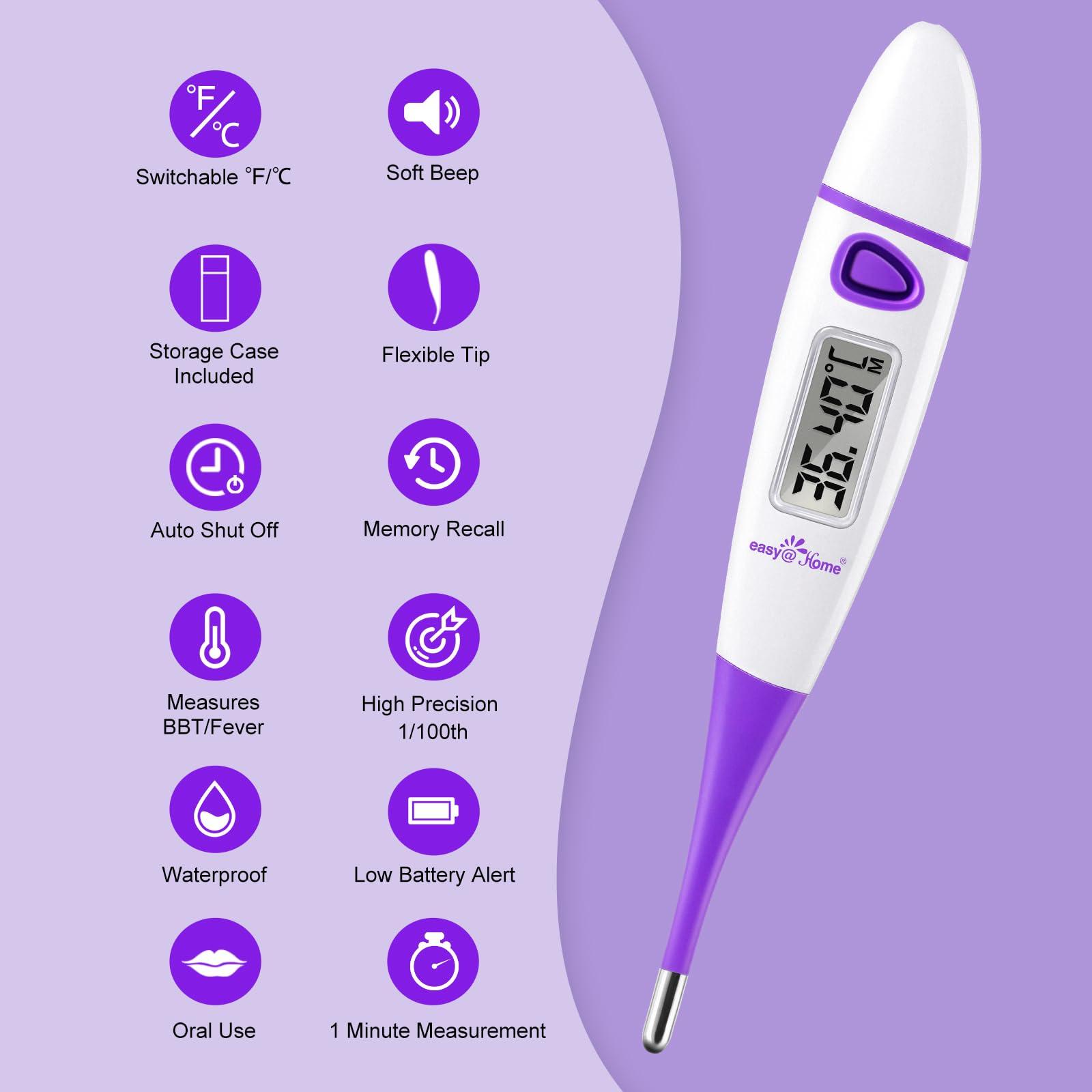 Easy@Home Ovulation Tracker Digital Basal Thermometer: Easy@Home BBT Thermometer for Fertility Prediction - Basal Body Thermometer for Accurate Temperature Monitoring with Premom App Purple DMT-3018