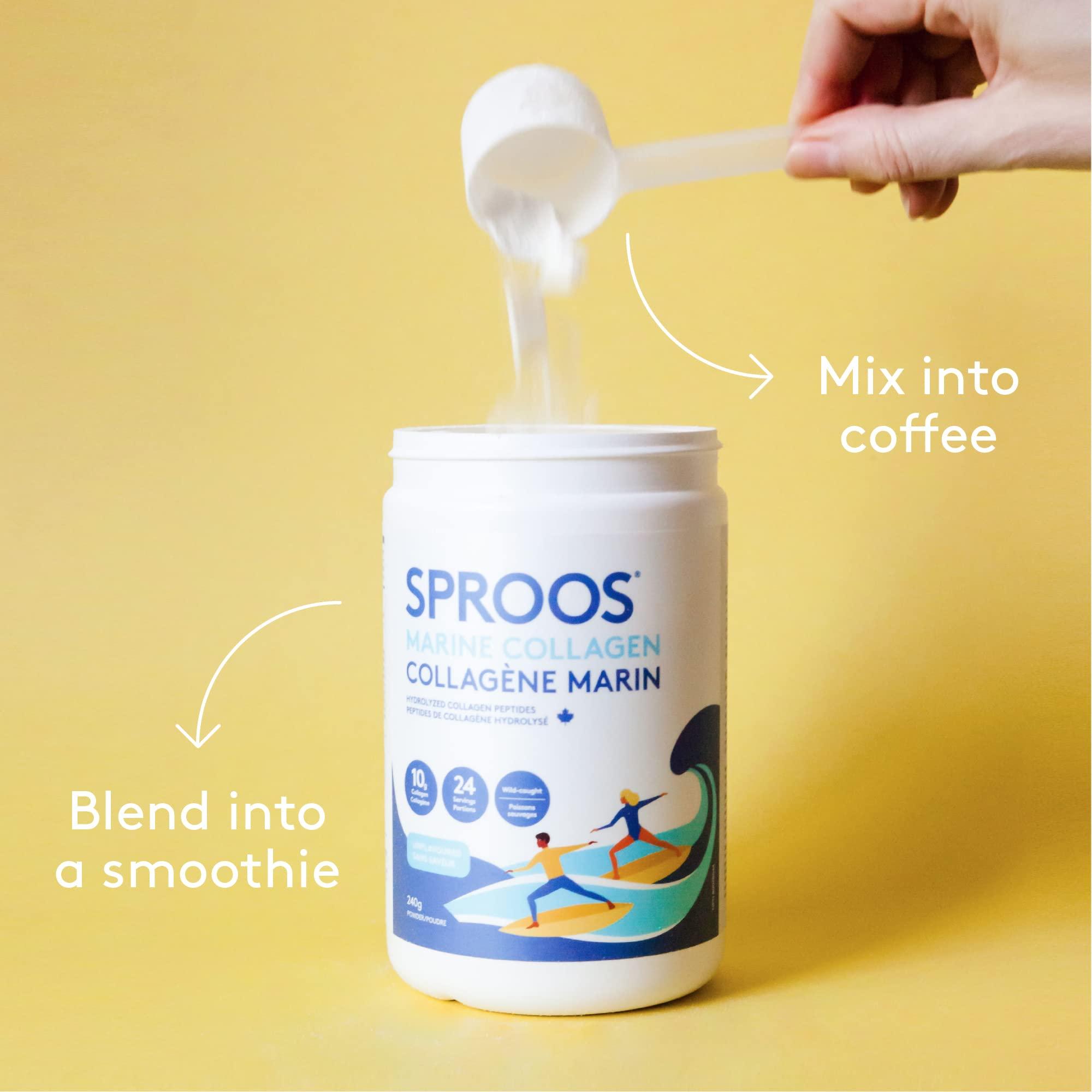 SPROOS SPROOS - Marine Collagen - Beverage Powder - Hydrolised Collagen Peptides - Healthy Hair, Skin & Nails - Unflavoured (No Fishy Taste) - 24-Day Supply - 240 g