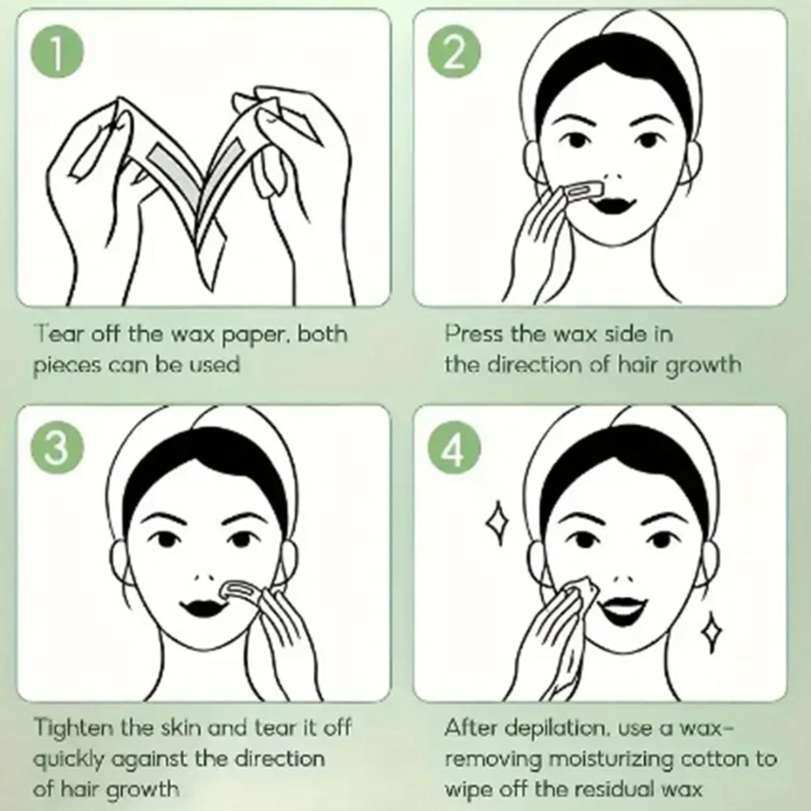 HERBENJOY Facial Hair Removal Wax Strips - Women's Facial Hair Removal Wax Strips, Includes 24 Strips of Facial Hair Removal, Long Lasting Smoothness, Eyebrow Cold Removal Wax Strips, Double Sided Use