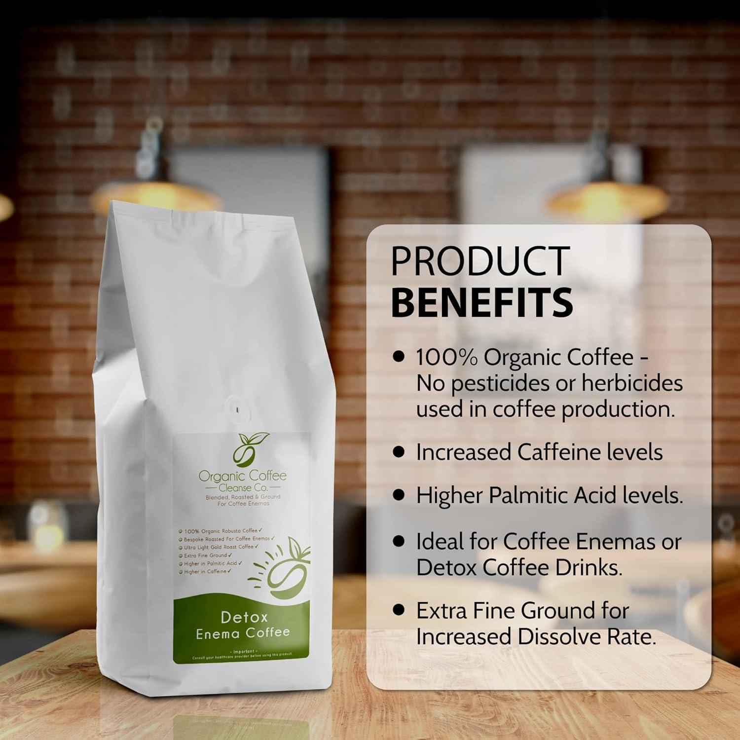 Organic Coffee Cleanse Co. Ground Enema Coffee 2kg - 2 x 1kg Bundle - For Coffee Enemas - Organic Coffee Cleanse Co - 100% Robusta & 100% Organic - Ultra Light Gold Roast - Fine Grind