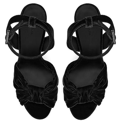 WOkismD WOkismD Platform Heels for Women Platform Sandals Womens Chunky Heel Open Toe Pumps Ankle Strap Bowknot slingback Block Heeled Sandals Wedding Party Dress Shoes,Black,34
