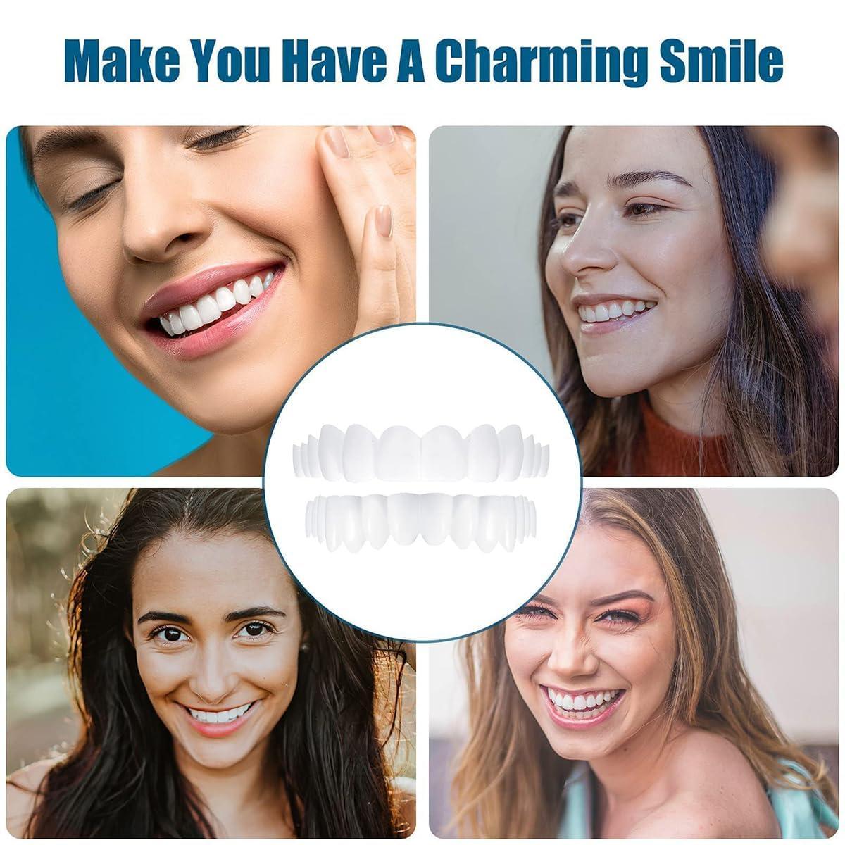 Wttfc 2 Pairs False Teeth Clip in Teeth Instant Perfect Smile Teeth Veneers Comfort Fit Flex Cosmetic Teeth Braces Cover Bad Teeth Top And Bottom for Men And Women Adult