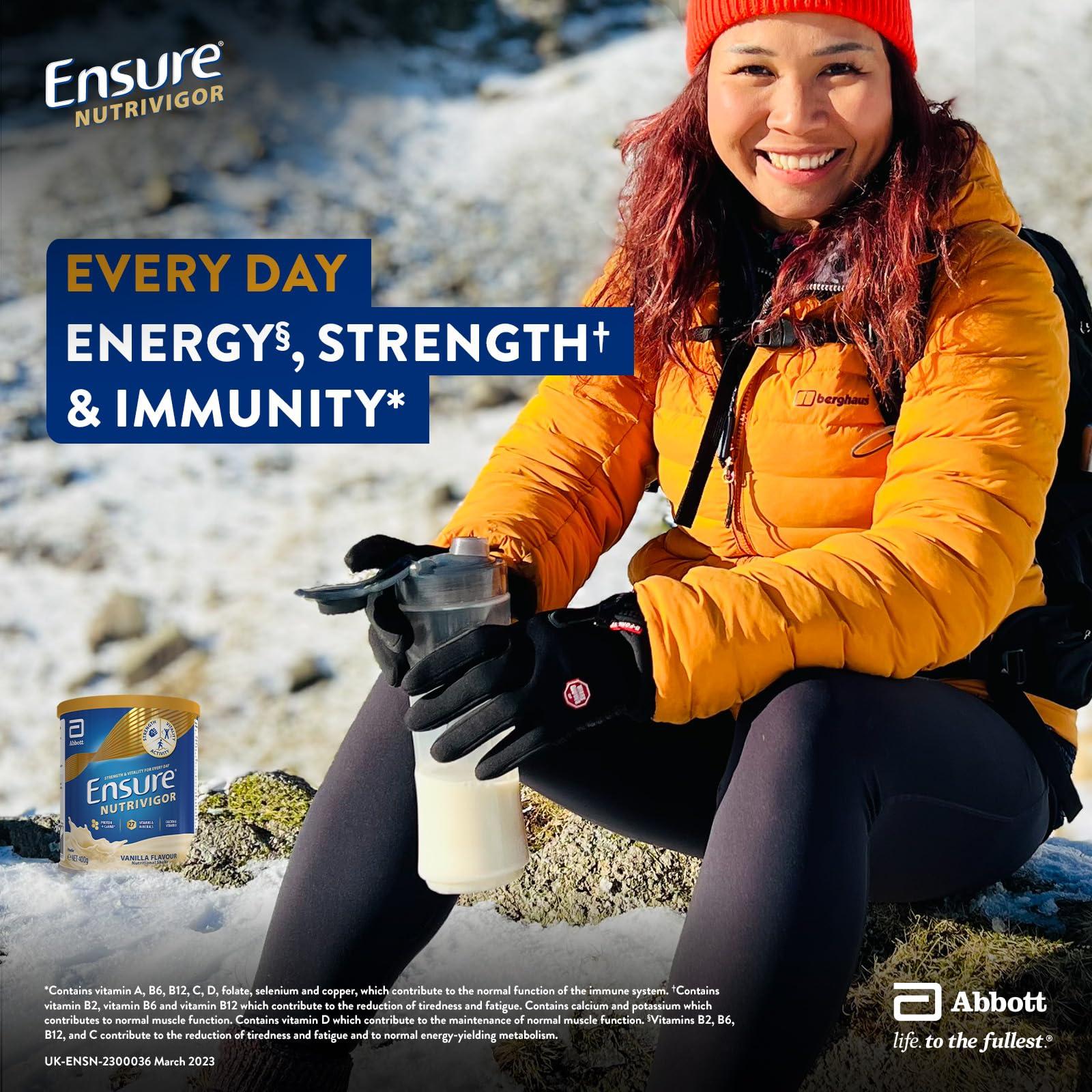 Ensure Ensure NutriVigor Nutritional Shake | 400g | Vanilla Flavour |Support Strength, Energy and Immunity | Food supplement with Protein, 27 Vitamins and Minerals | With Vitamin D, Vitamin C and Vitamin B