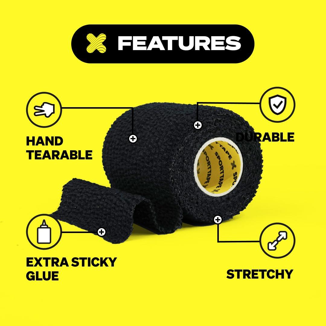 SPORTTAPE Box of 24 Rolls - SPORTTAPE EAB Tape | 7.5cm x 4.5m - Black - Tearable Elastic Adhesive Bandage | Rugby Lifting Tape, Tear Light Strapping Tape | Medical, Lifting Blocks, Knee Strapping, Elbow & Wrist
