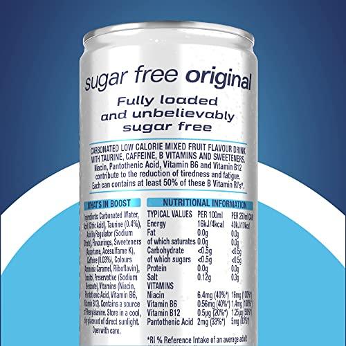 Boost Boost Energy Drink Sugar Free Original - 24 Pack Drinks with Caffeine, Taurine and Vitamin B | Carbonated Energy Drinks | Gluten Free Vegan Low Calorie Zero Sugar Fizzy Drinks | 24x250ml