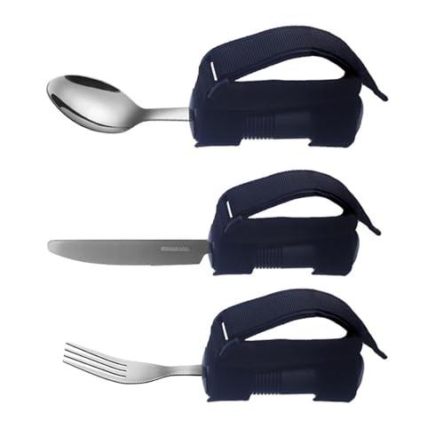 Generic Adaptive Utensils, 3X Elderly Adaptive Eating Utensils for Hand Tremors, Stainless Steel Spoon Fork Set, Adaptive Eating Flatware for Muscle Weakness, Disability
